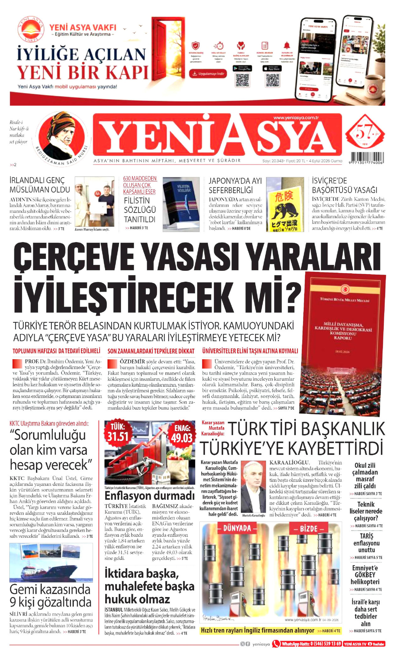 YENİ ASYA 4 Eylül 2026 Gazete Manşeti Büyük