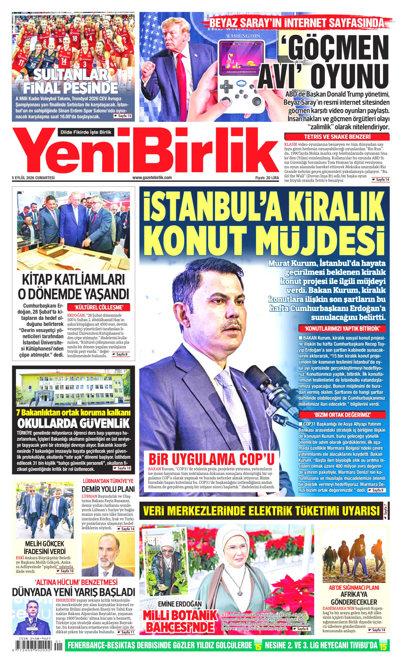 YENİBİRLİK 5 Eylül 2026 Gazete Manşeti Büyük