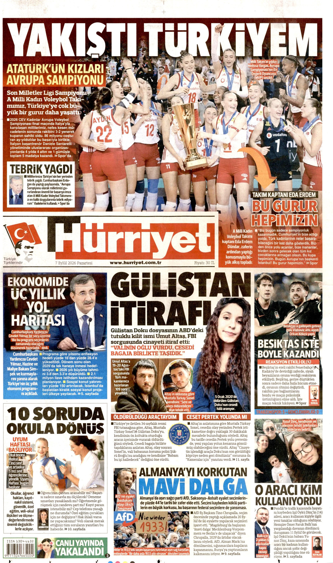 HÜRRİYET 7 Eylül 2026 Gazete Manşeti Büyük