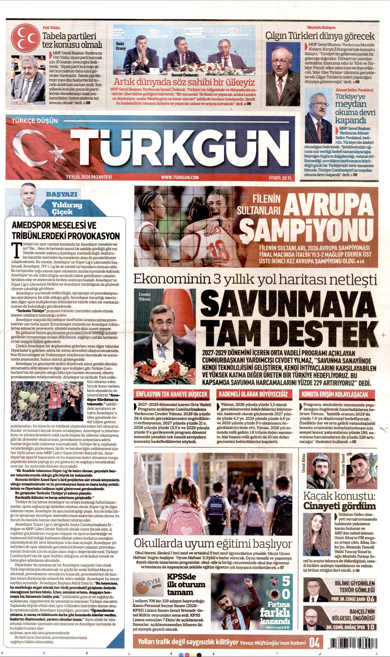 TÜRKGÜN 7 Eylül 2026 Gazete Manşeti Büyük