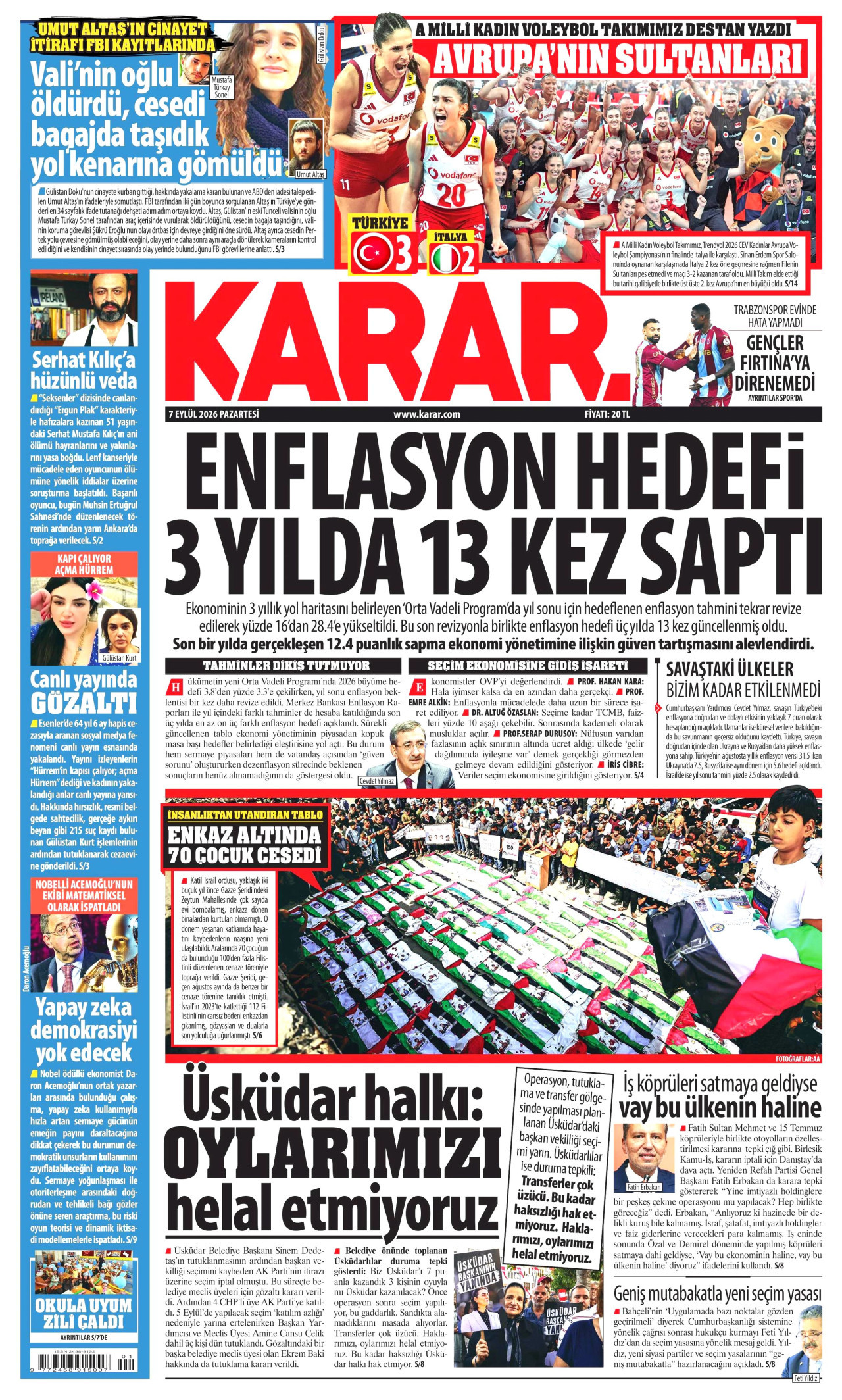 KARAR 7 Eylül 2026 Gazete Manşeti Büyük