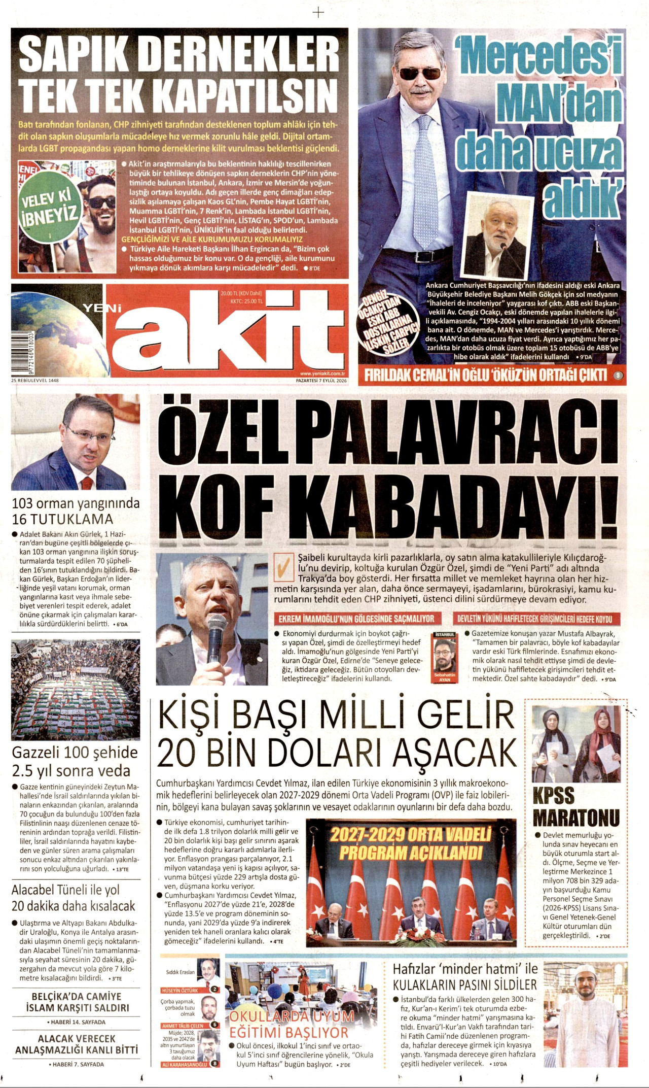 YENİ AKİT 7 Eylül 2026 Gazete Manşeti Büyük