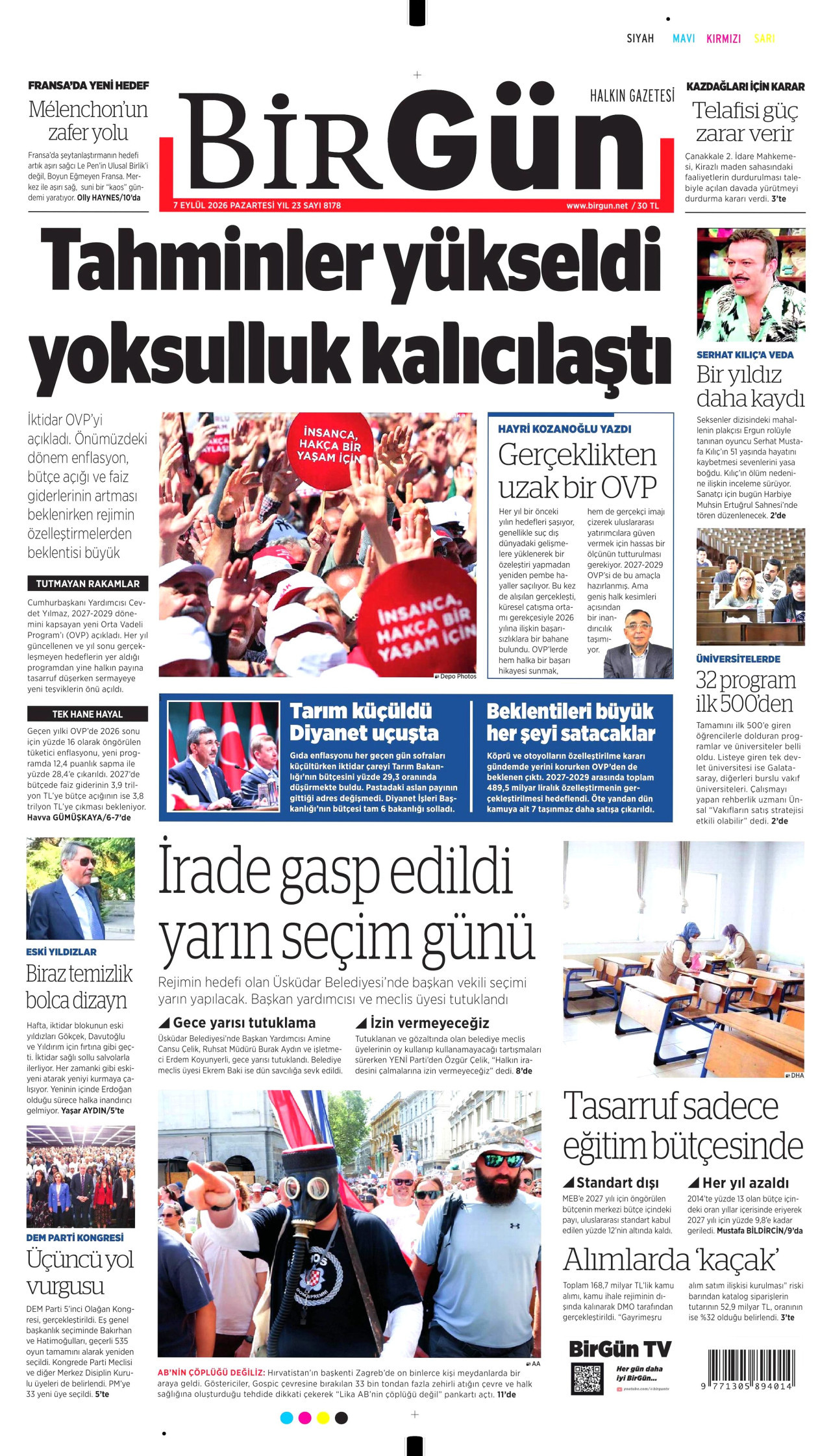 BİRGÜN 7 Eylül 2026 Gazete Manşeti Büyük