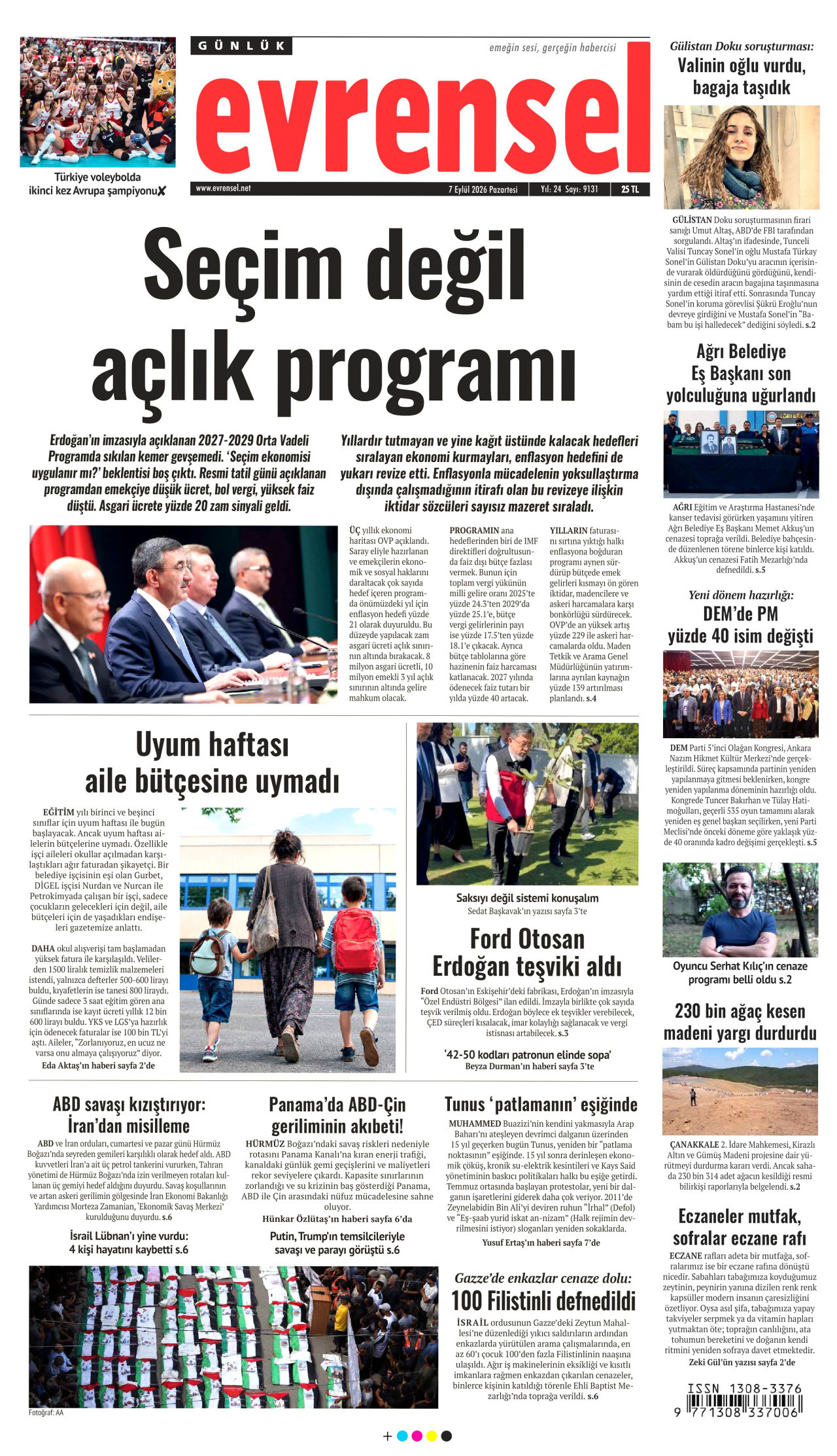 EVRENSEL 7 Eylül 2026 Gazete Manşeti Büyük