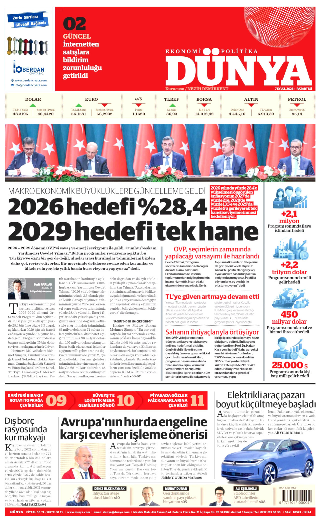 DÜNYA 7 Eylül 2026 Gazete Manşeti Büyük