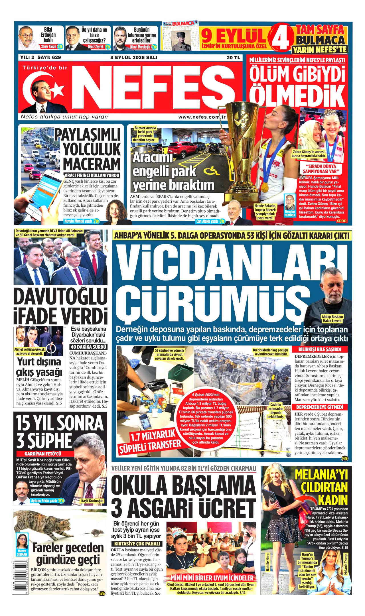 NEFES 8 Eylül 2026 Gazete Manşeti Büyük