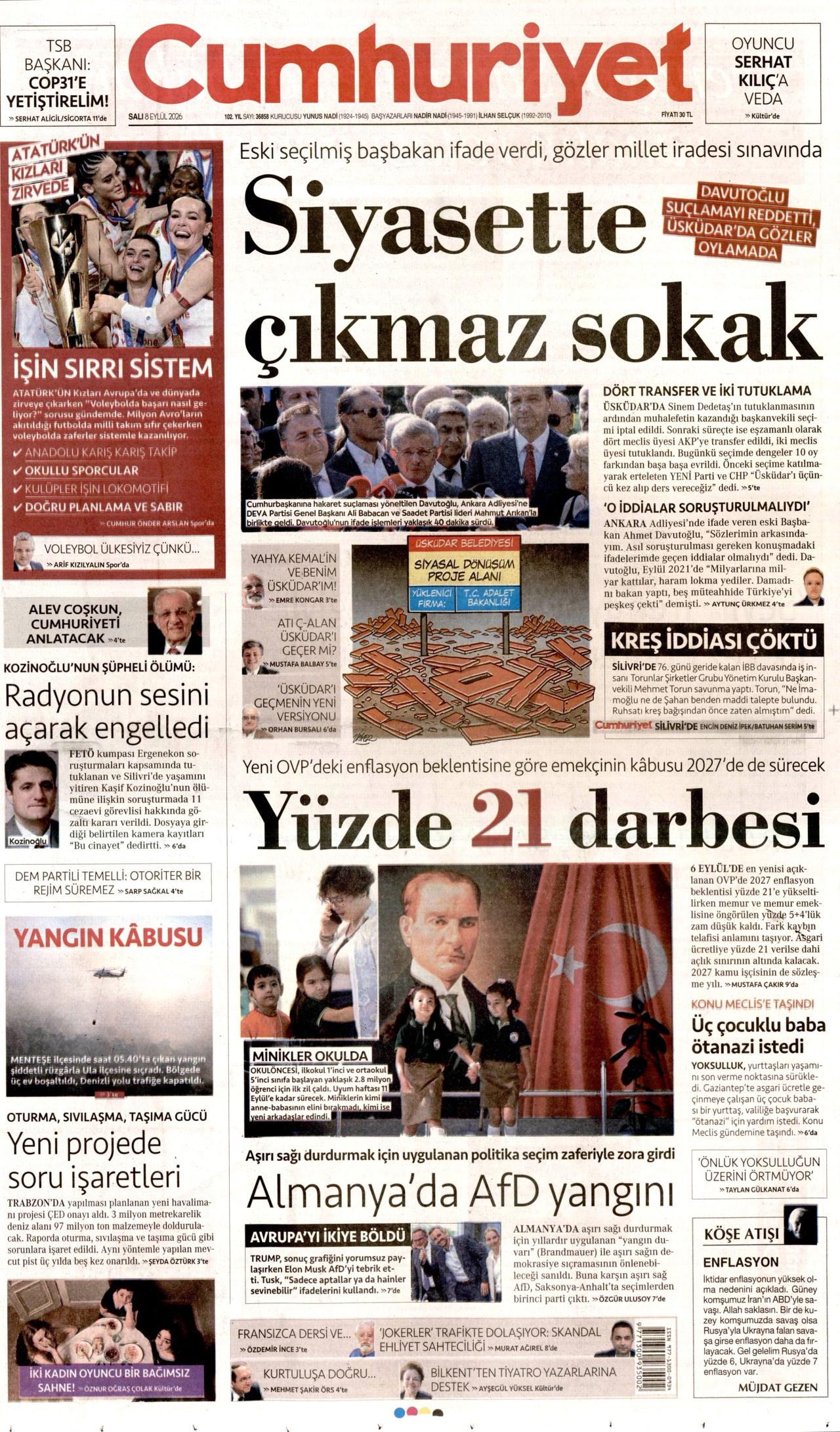 CUMHURİYET 8 Eylül 2026 Gazete Manşeti Büyük