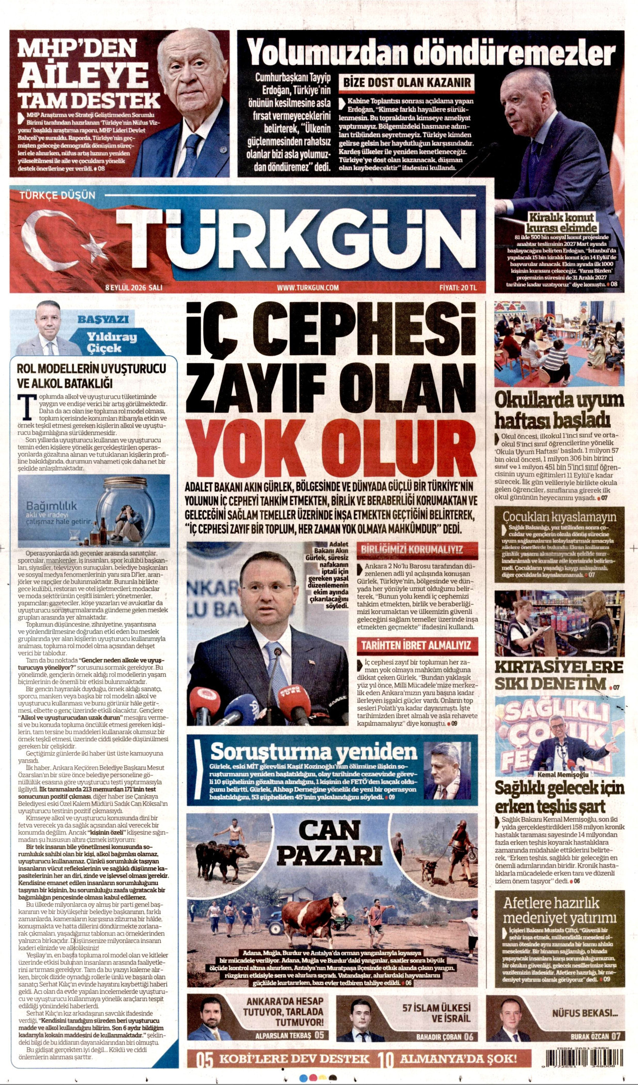 TÜRKGÜN 8 Eylül 2026 Gazete Manşeti Büyük