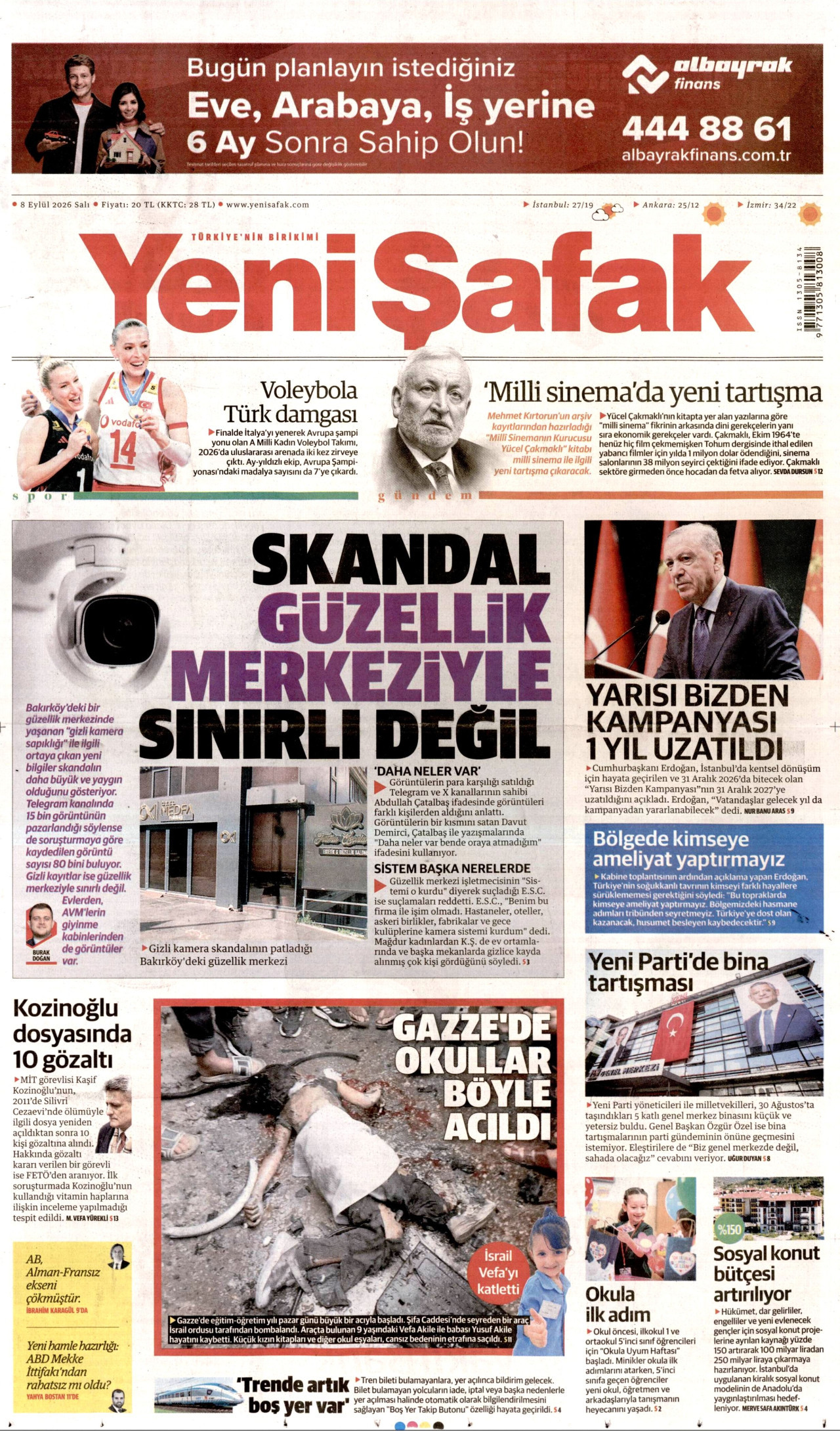 YENİ ŞAFAK 8 Eylül 2026 Gazete Manşeti Büyük