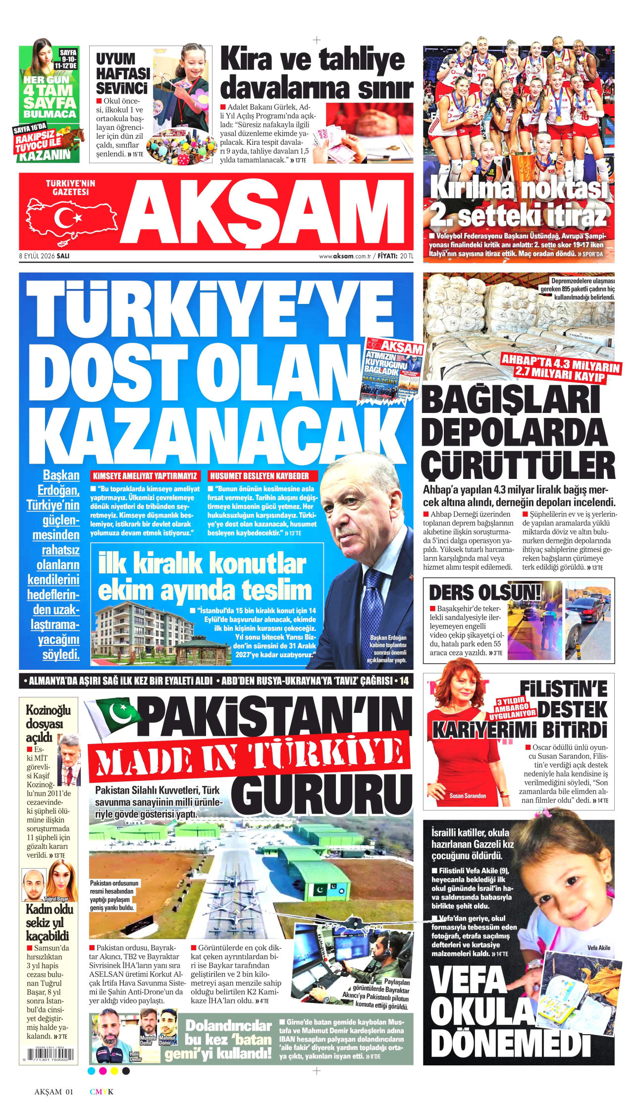 AKŞAM 8 Eylül 2026 Gazete Manşeti Büyük