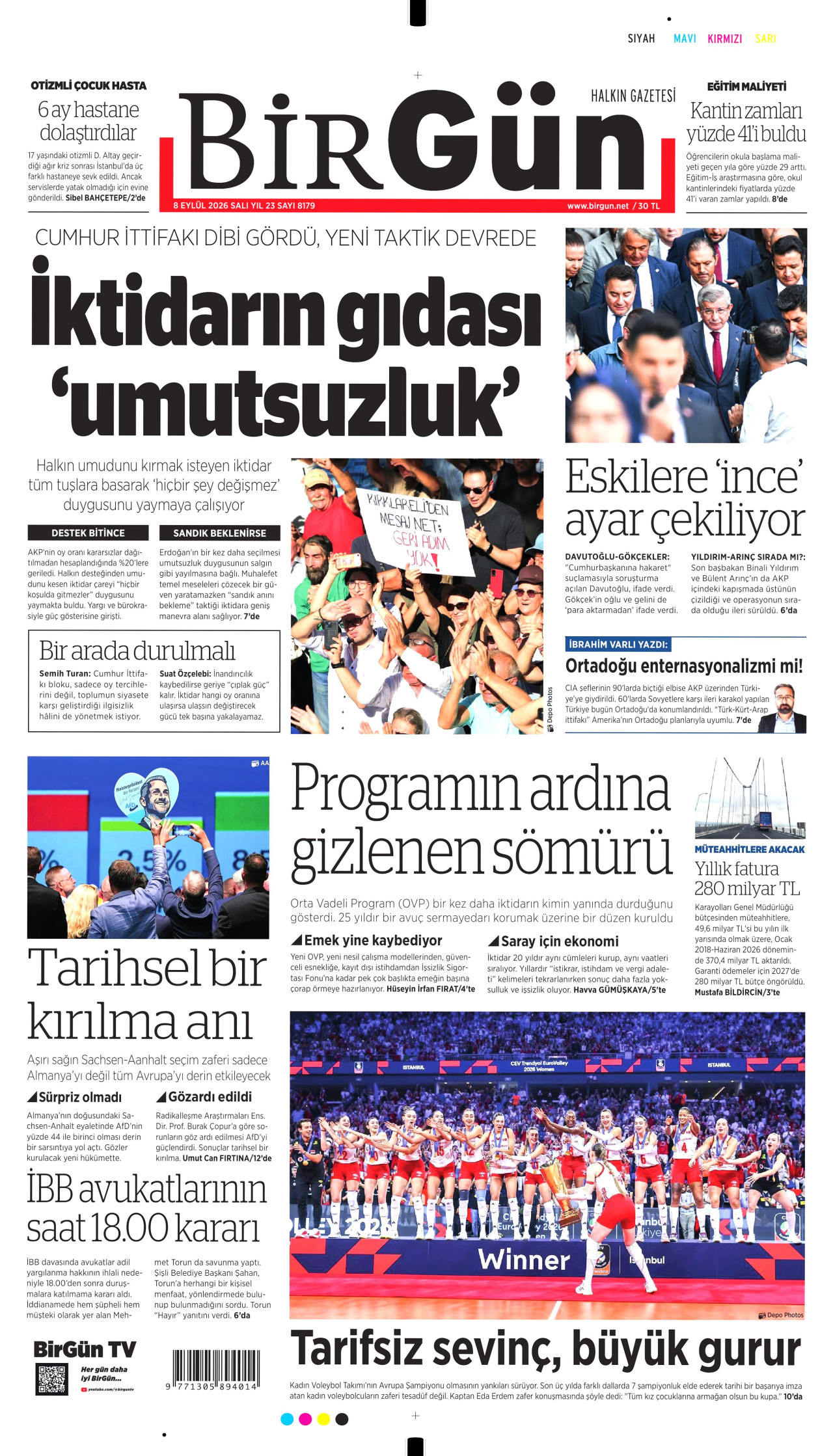 BİRGÜN 8 Eylül 2026 Gazete Manşeti Büyük