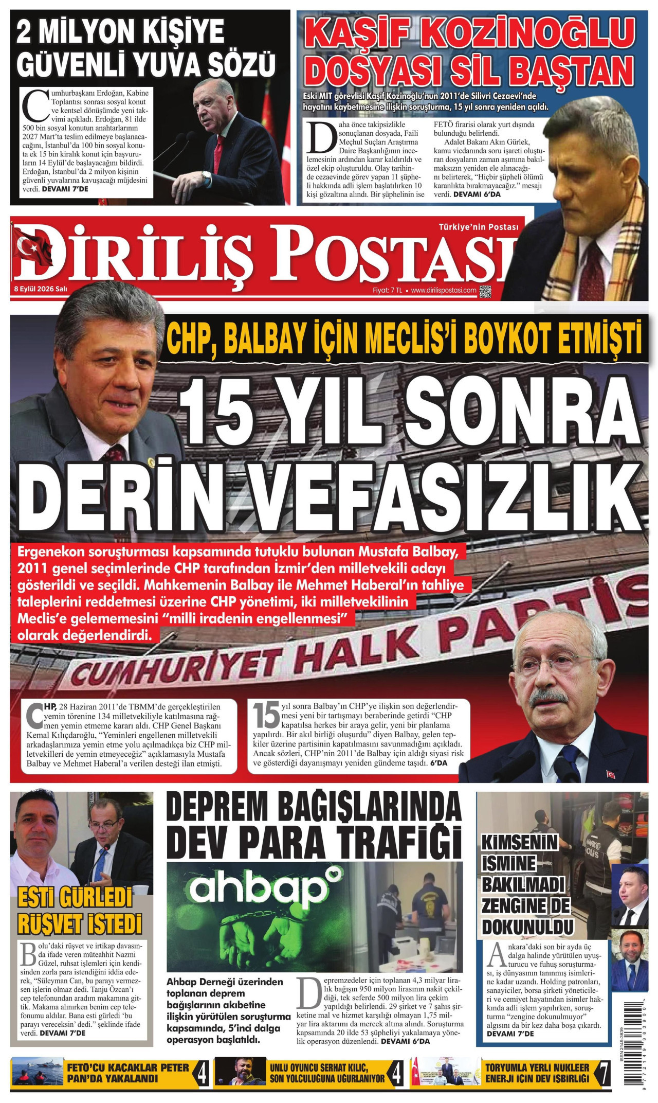 DİRİLİŞ POSTASI 8 Eylül 2026 Gazete Manşeti Büyük