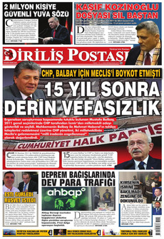 DİRİLİŞ POSTASI 8 Eylül 2026 Gazete Manşeti Küçük