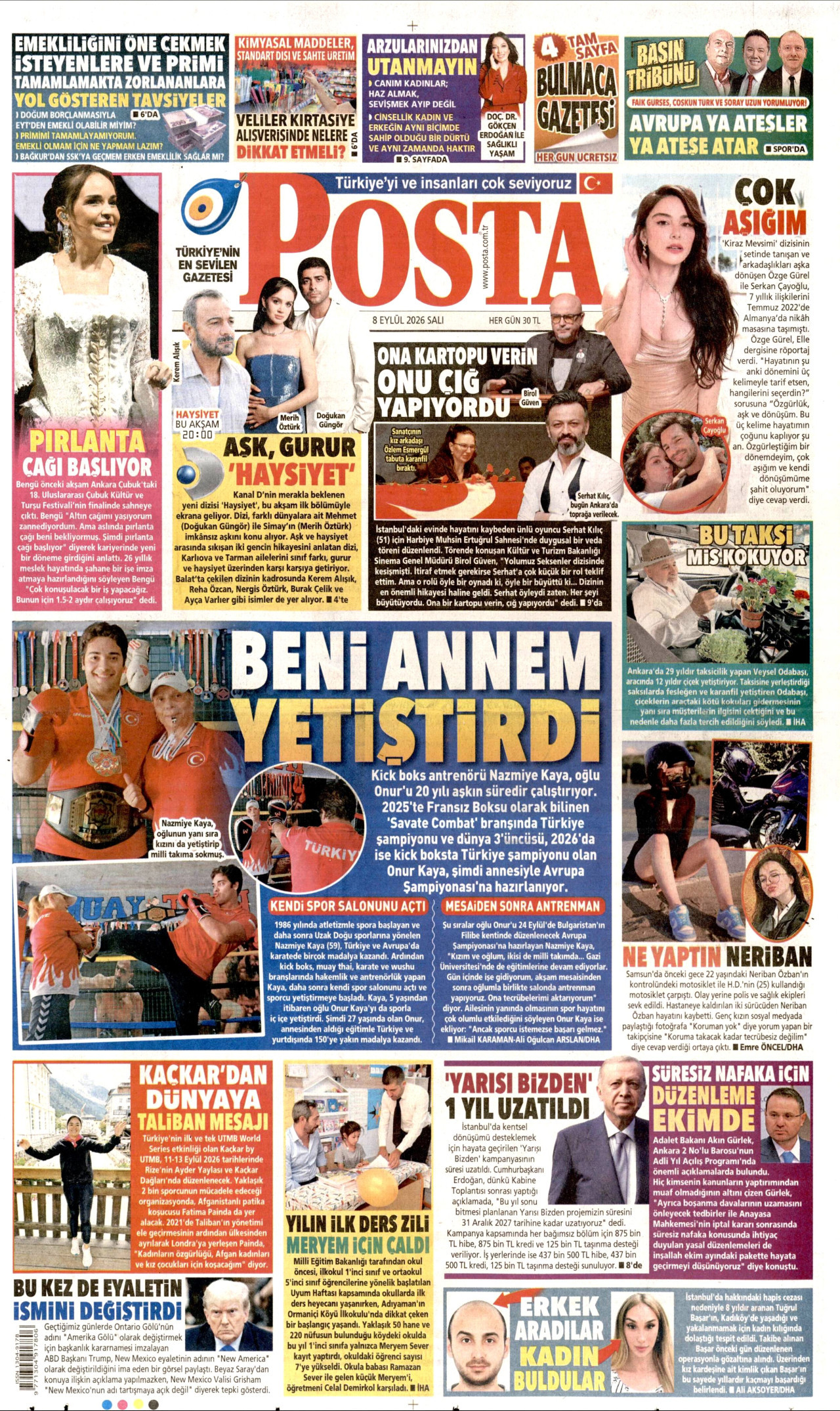 POSTA 8 Eylül 2026 Gazete Manşeti Büyük