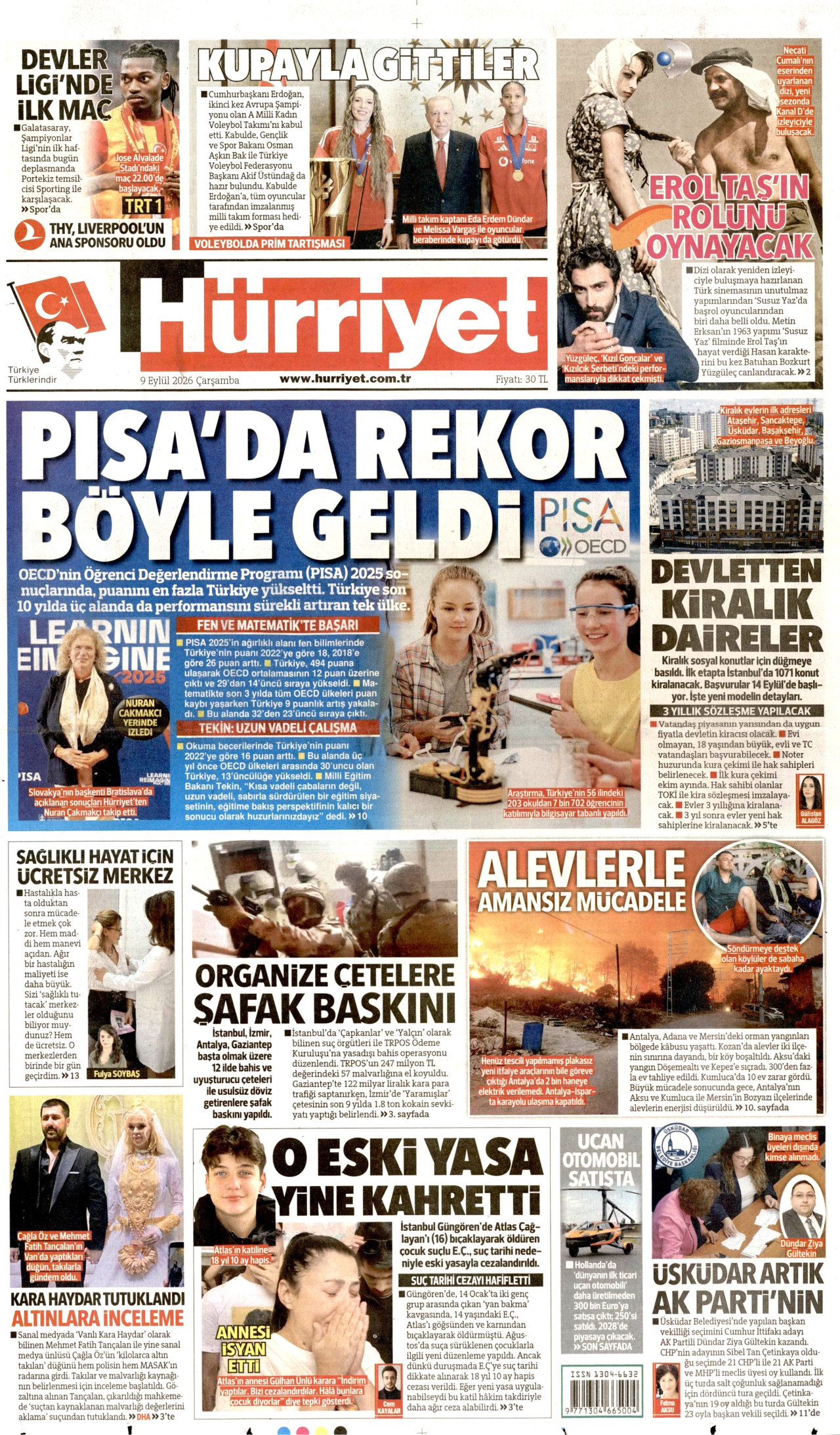 HÜRRİYET 9 Eylül 2026 Gazete Manşeti Büyük
