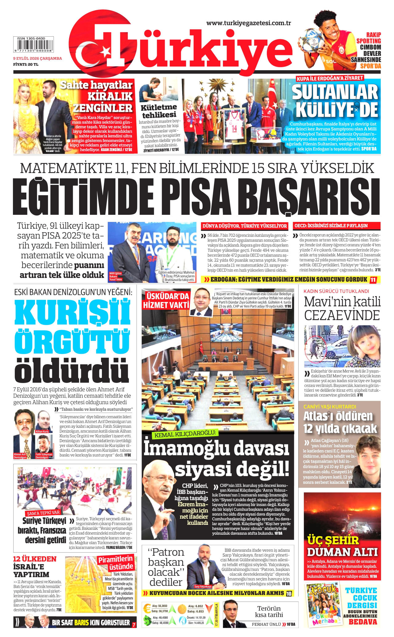TÜRKİYE GAZETESİ 9 Eylül 2026 Gazete Manşeti Büyük