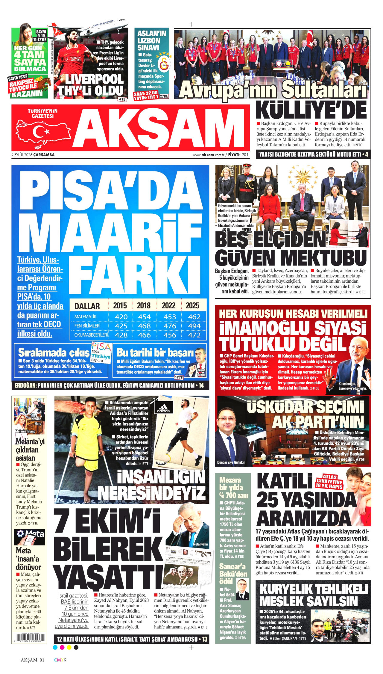 AKŞAM 9 Eylül 2026 Gazete Manşeti Büyük