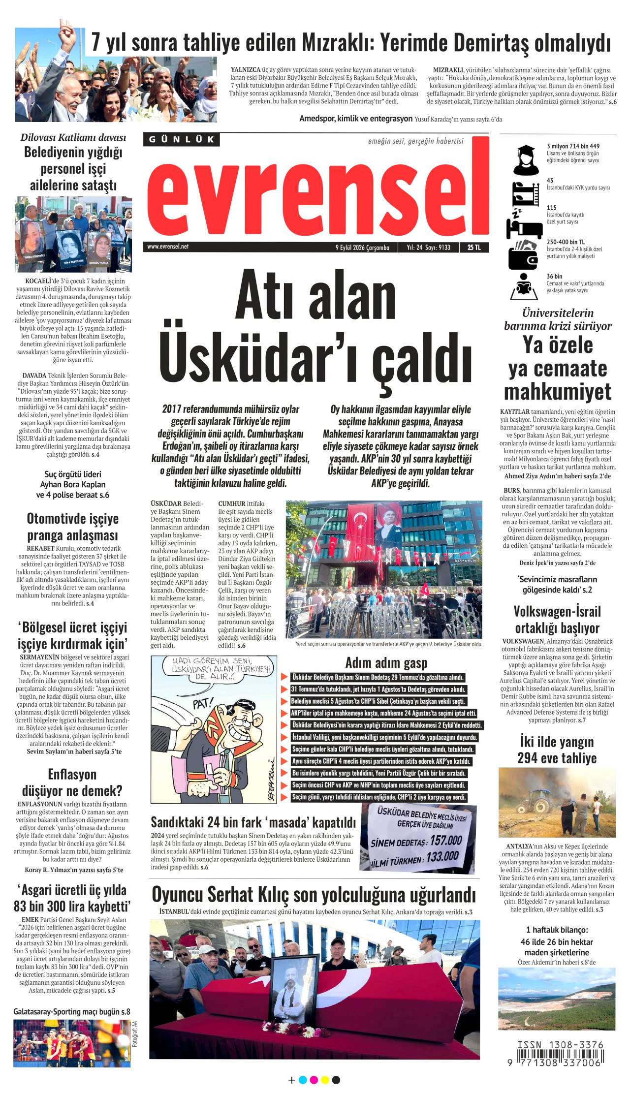 EVRENSEL 9 Eylül 2026 Gazete Manşeti Büyük