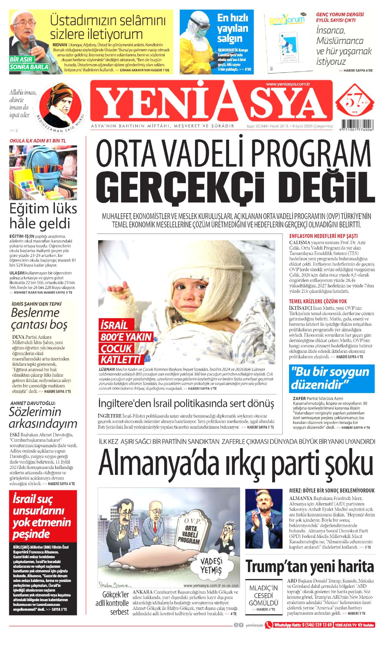 YENİ ASYA 9 Eylül 2026 Gazete Manşeti Büyük