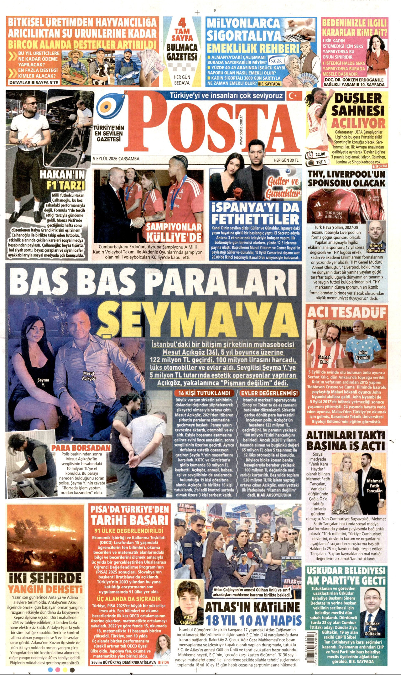 POSTA 9 Eylül 2026 Gazete Manşeti Büyük