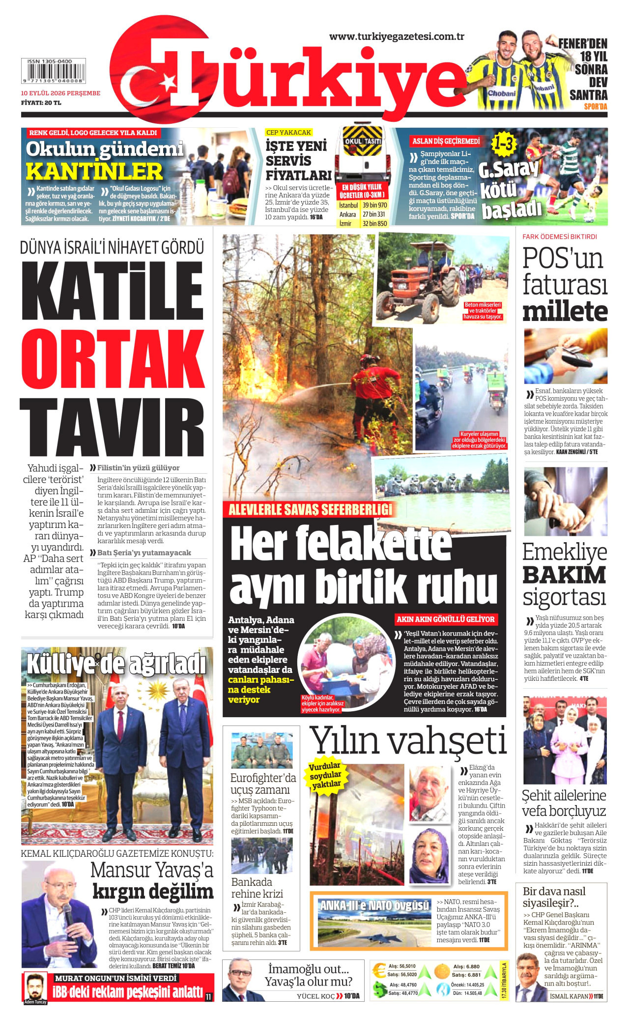 TÜRKİYE GAZETESİ 10 Eylül 2026 Gazete Manşeti Büyük
