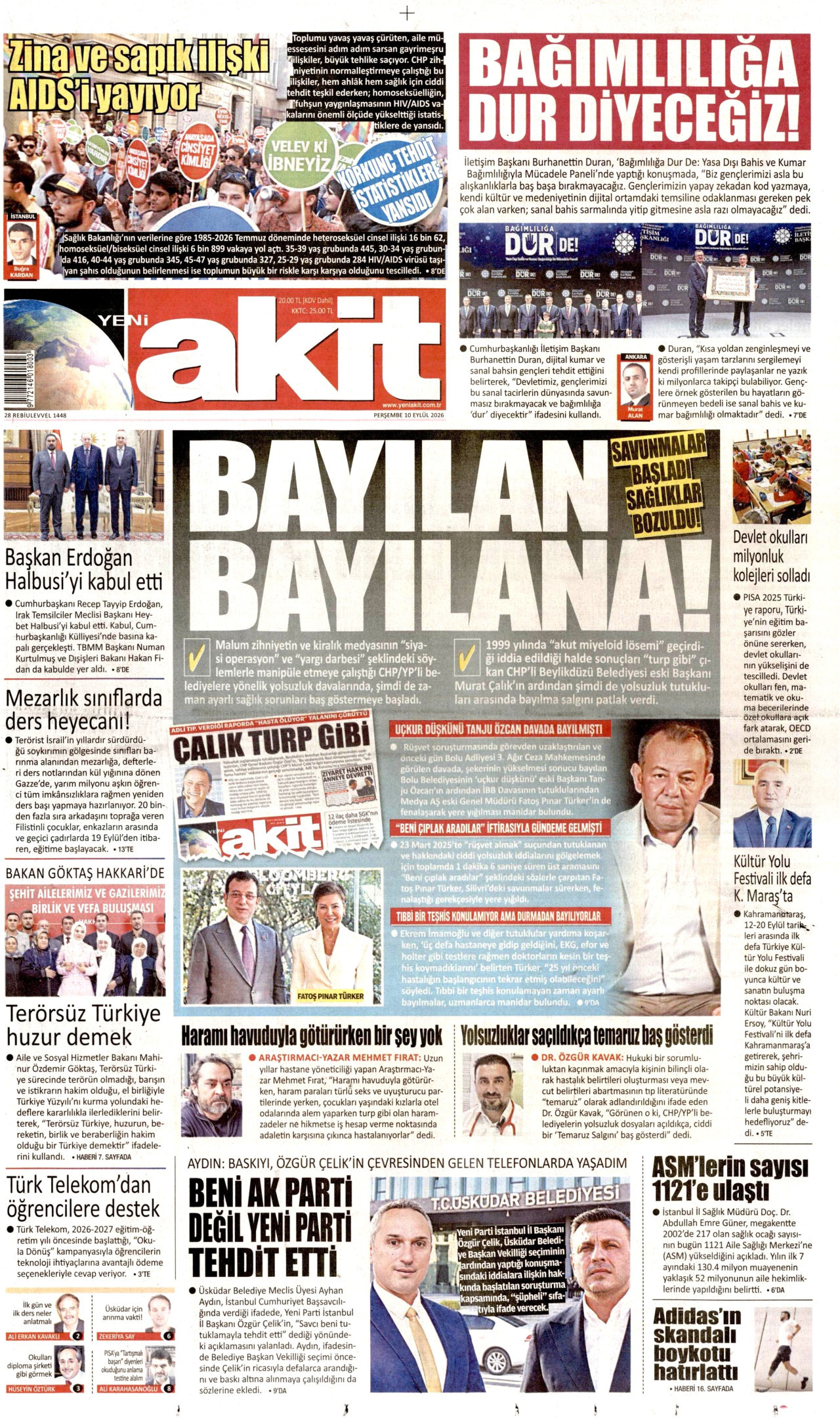 YENİ AKİT 10 Eylül 2026 Gazete Manşeti Büyük