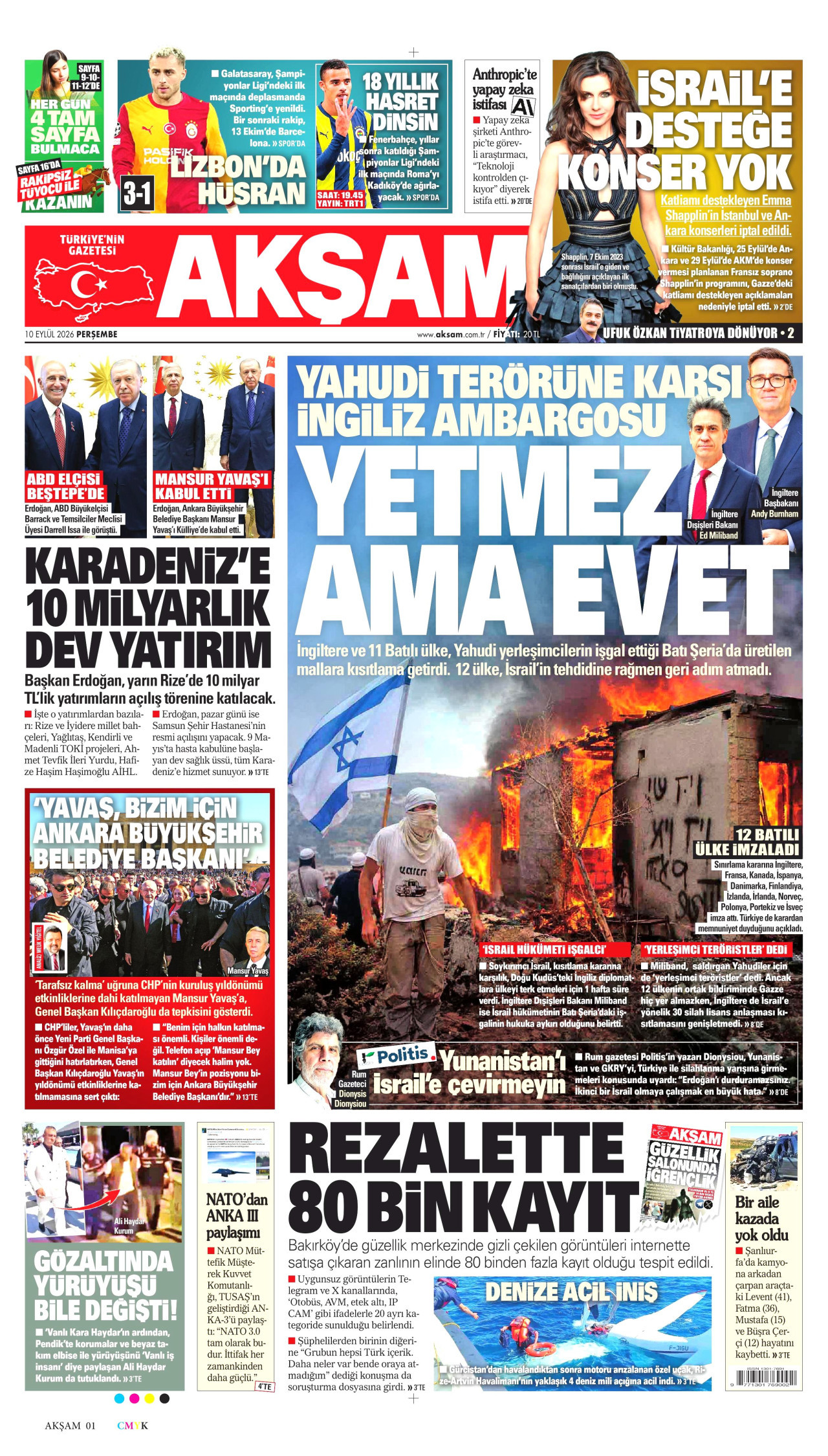 AKŞAM 10 Eylül 2026 Gazete Manşeti Büyük