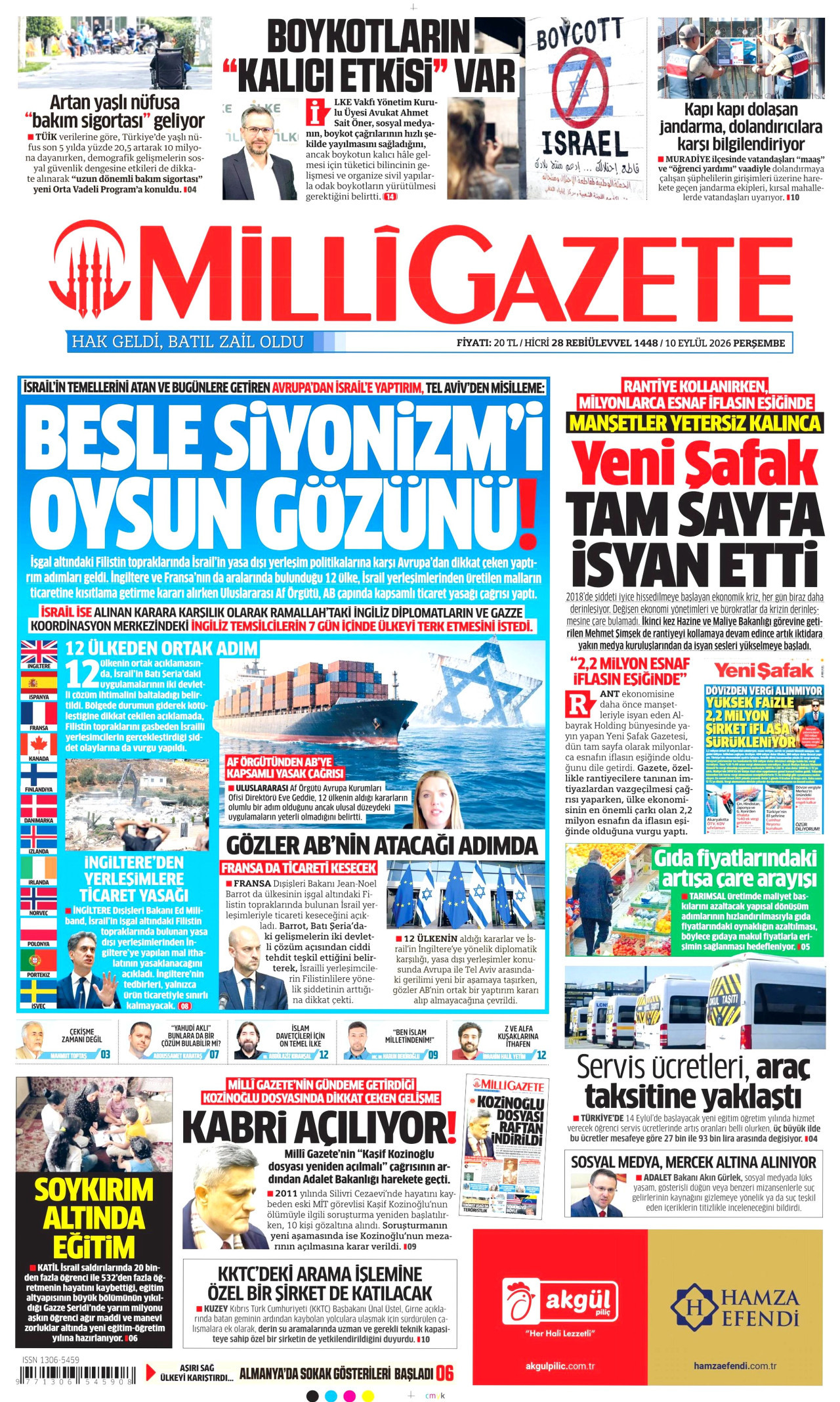 MİLLİ GAZETE 10 Eylül 2026 Gazete Manşeti Büyük