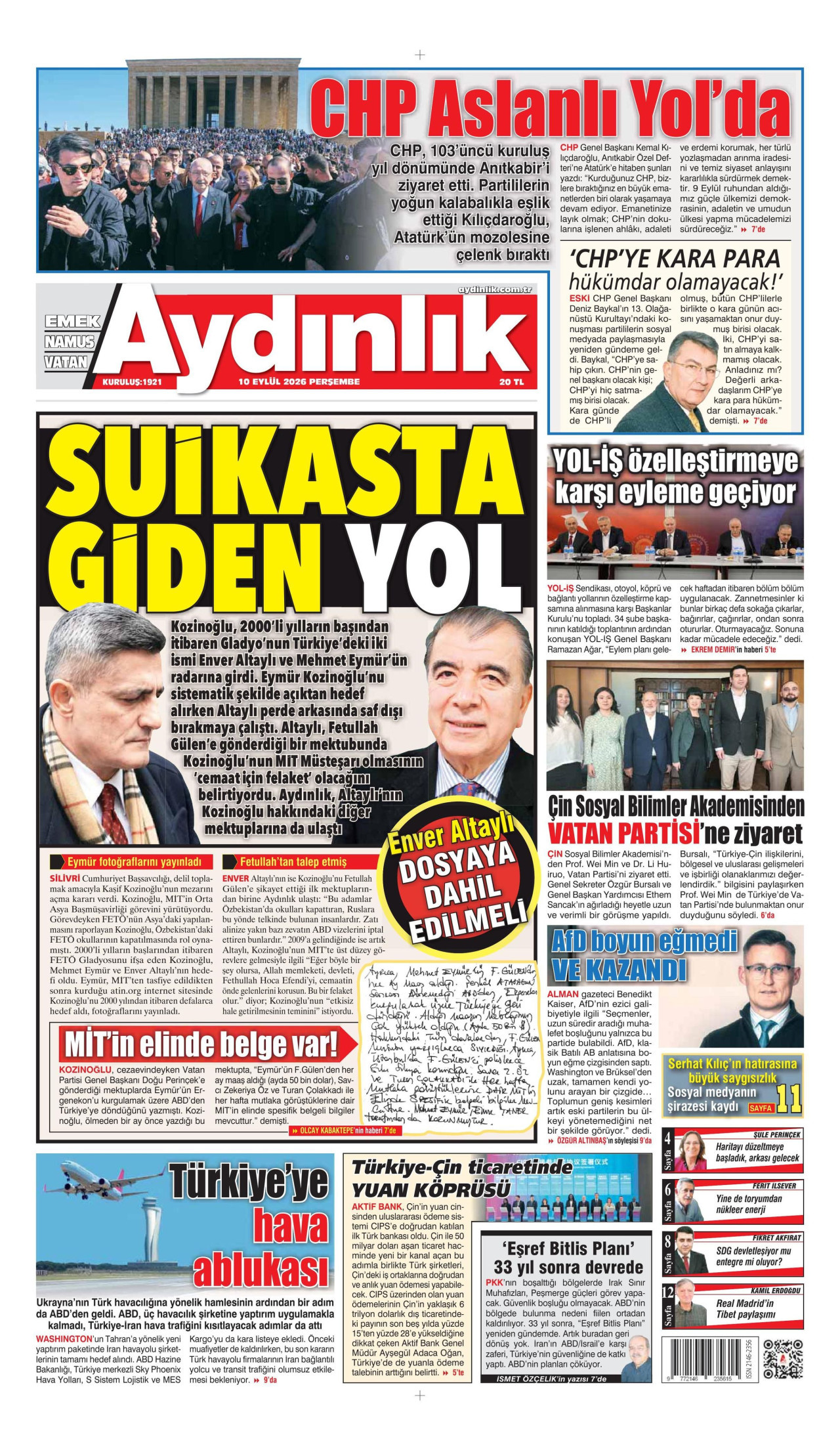 AYDINLIK GAZETESİ 10 Eylül 2026 Gazete Manşeti Büyük