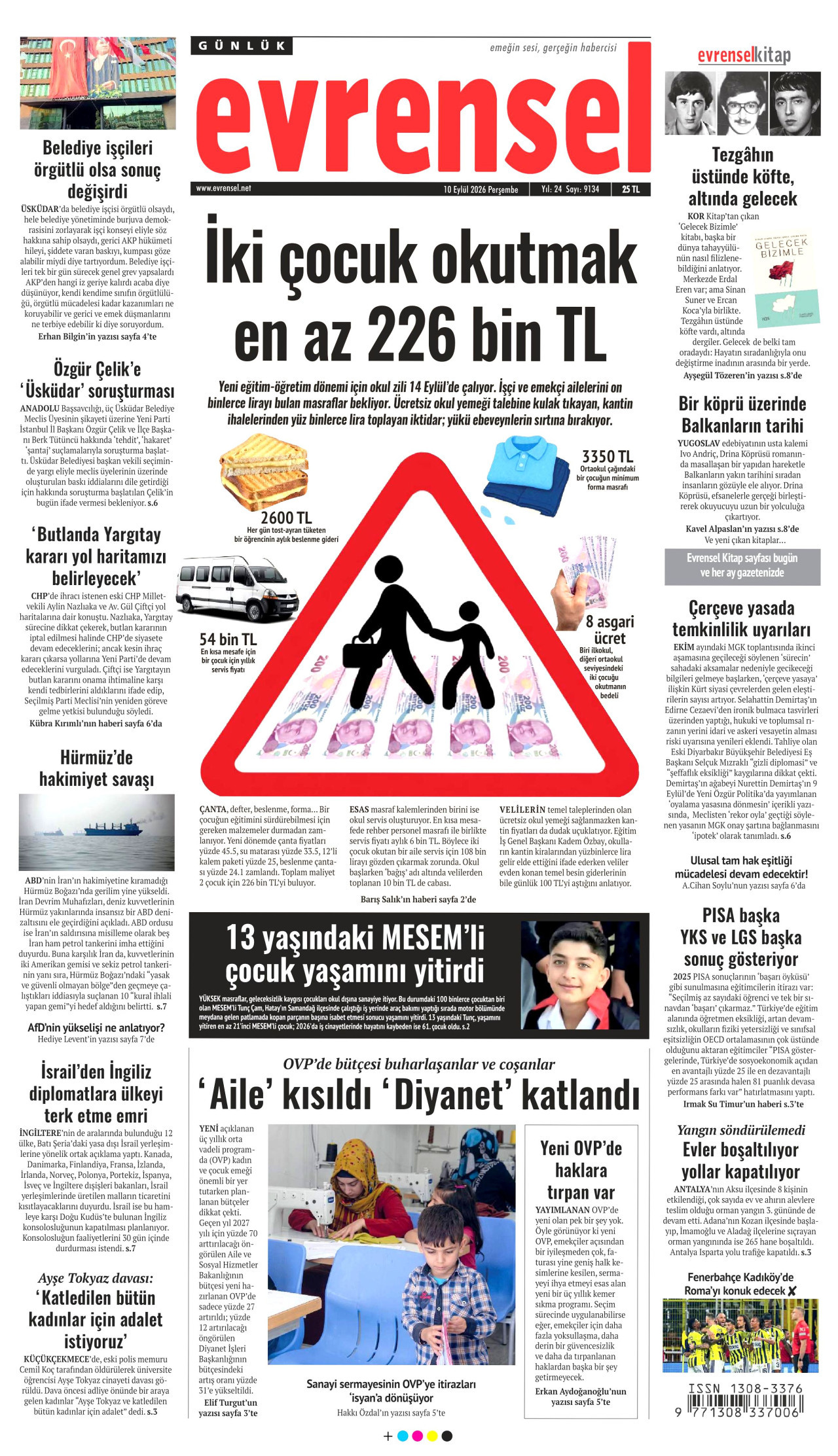 EVRENSEL 10 Eylül 2026 Gazete Manşeti Büyük