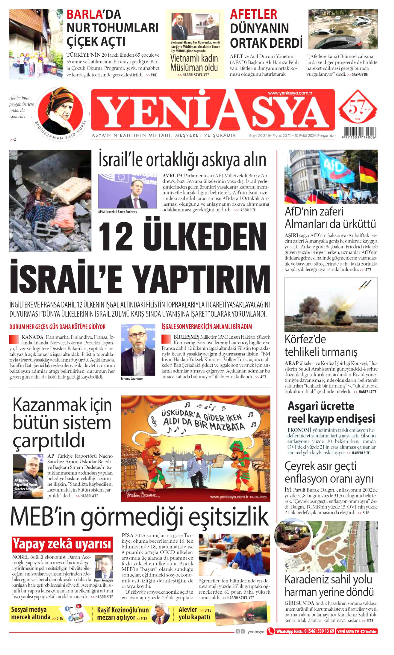 YENİ ASYA 10 Eylül 2026 Gazete Manşeti Büyük
