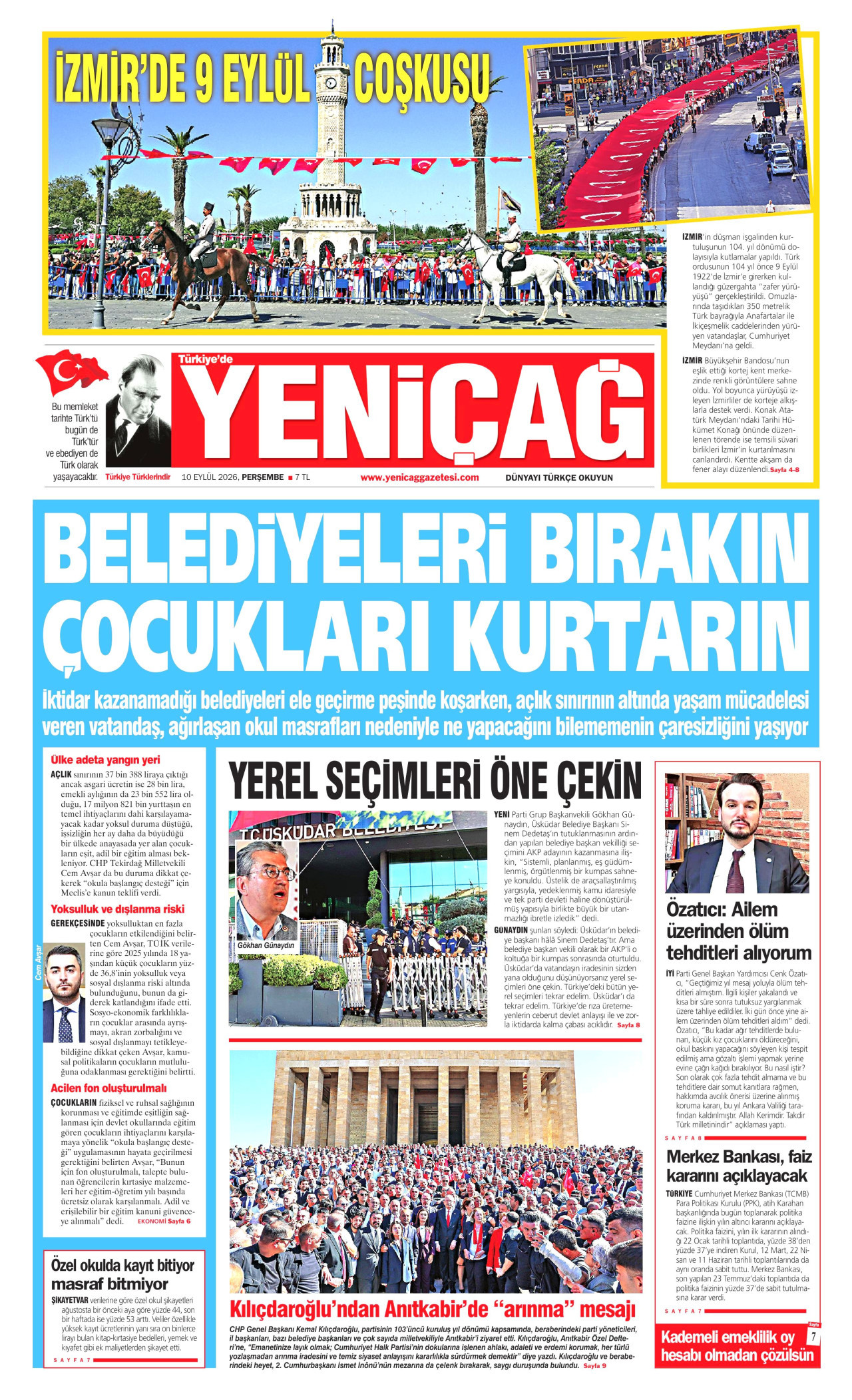 YENİÇAĞ 10 Eylül 2026 Gazete Manşeti Büyük