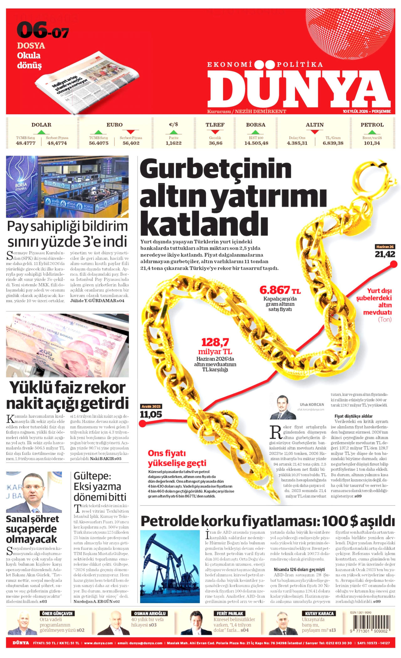 DÜNYA 10 Eylül 2026 Gazete Manşeti Büyük