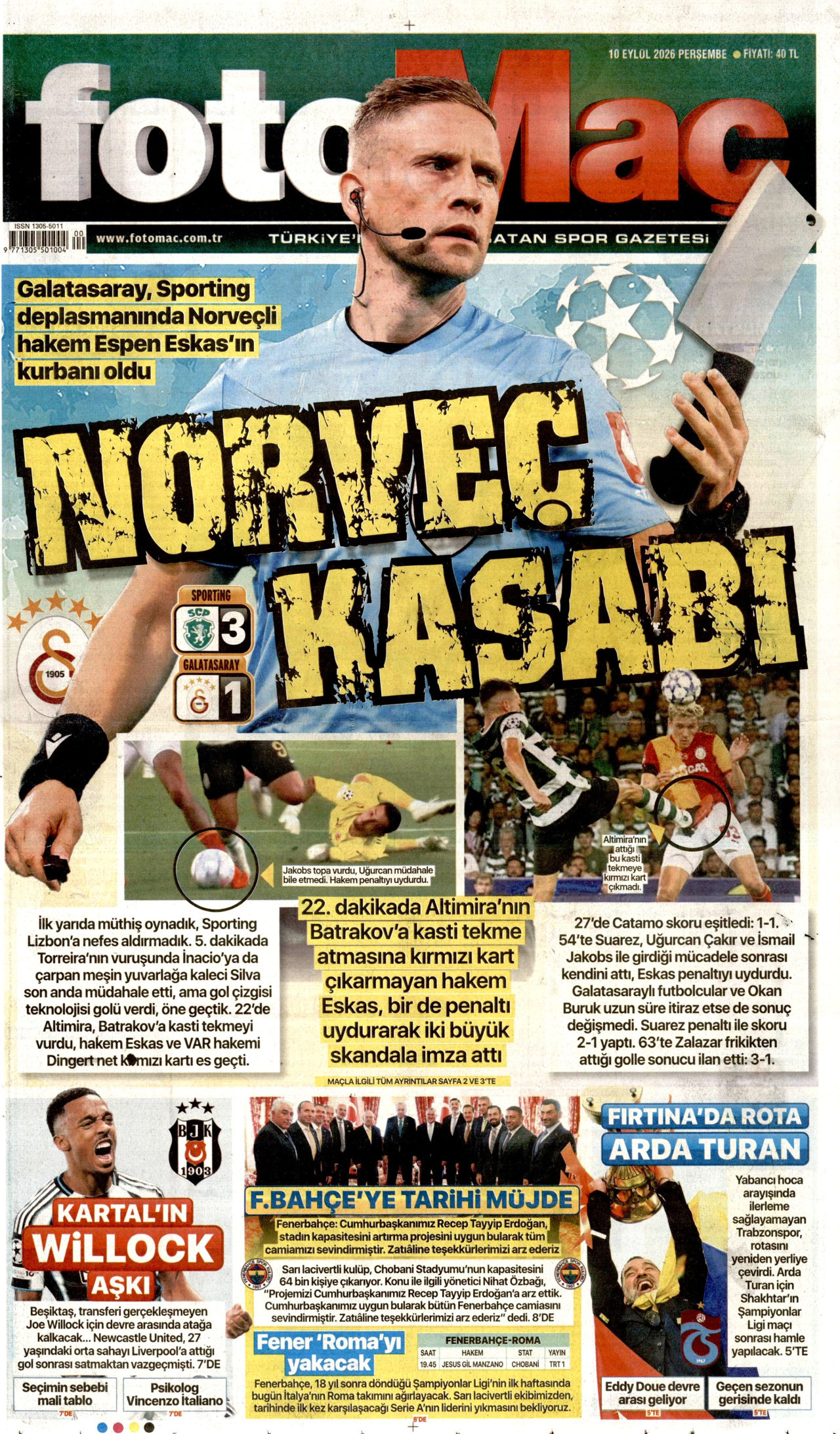 FOTOMAÇ 10 Eylül 2026 Gazete Manşeti Büyük