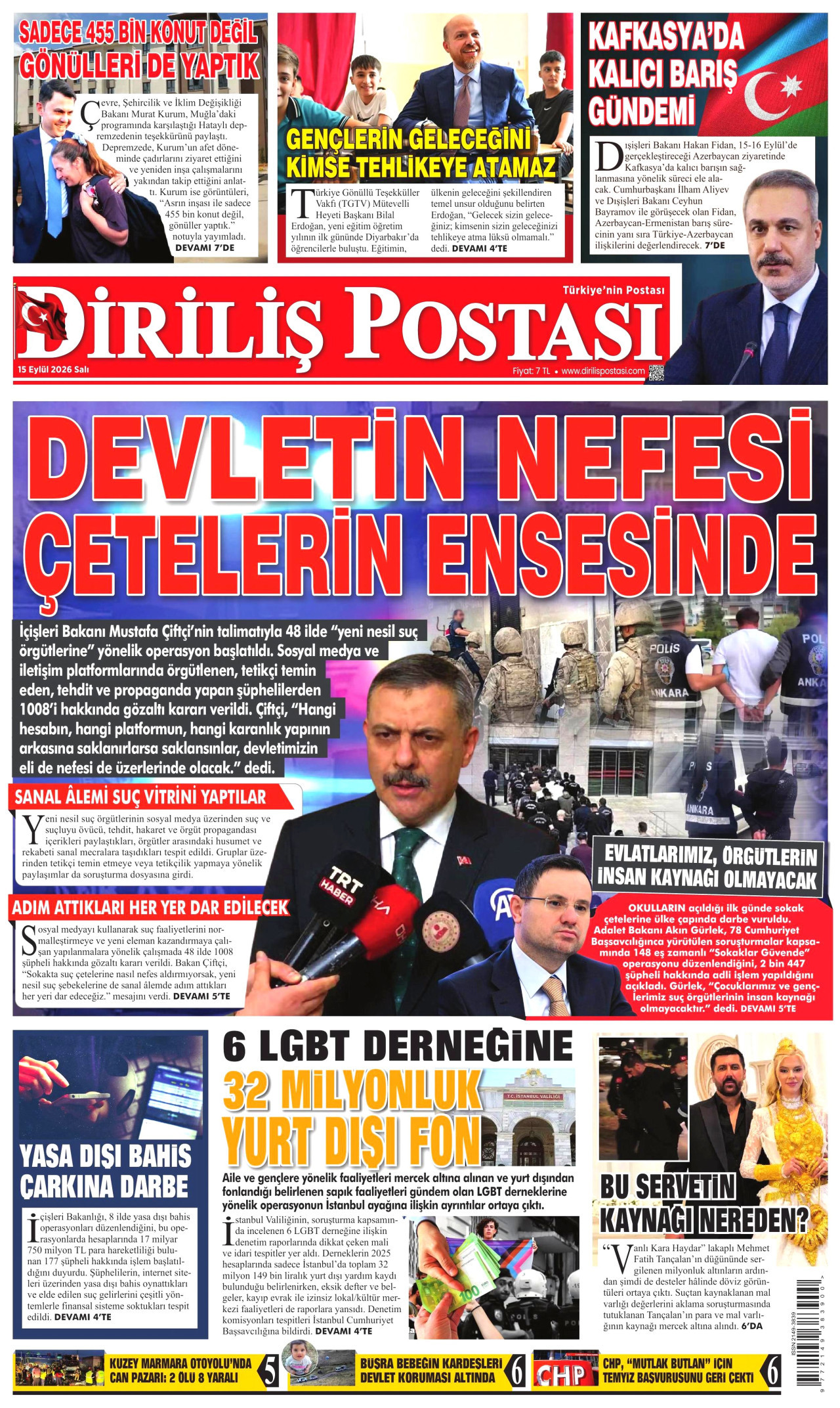 DİRİLİŞ POSTASI 15 Eylül 2026 Gazete Manşeti Büyük