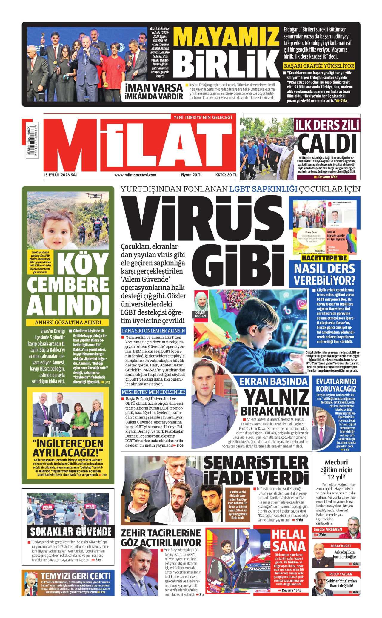 MİLAT 15 Eylül 2026 Gazete Manşeti Büyük