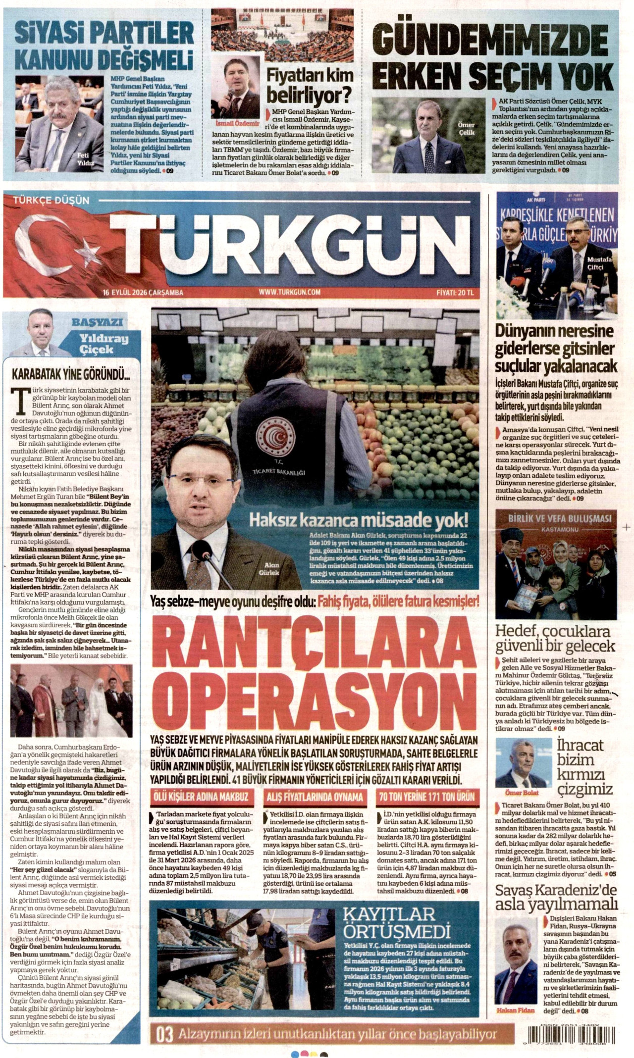 TÜRKGÜN 16 Eylül 2026 Gazete Manşeti Büyük