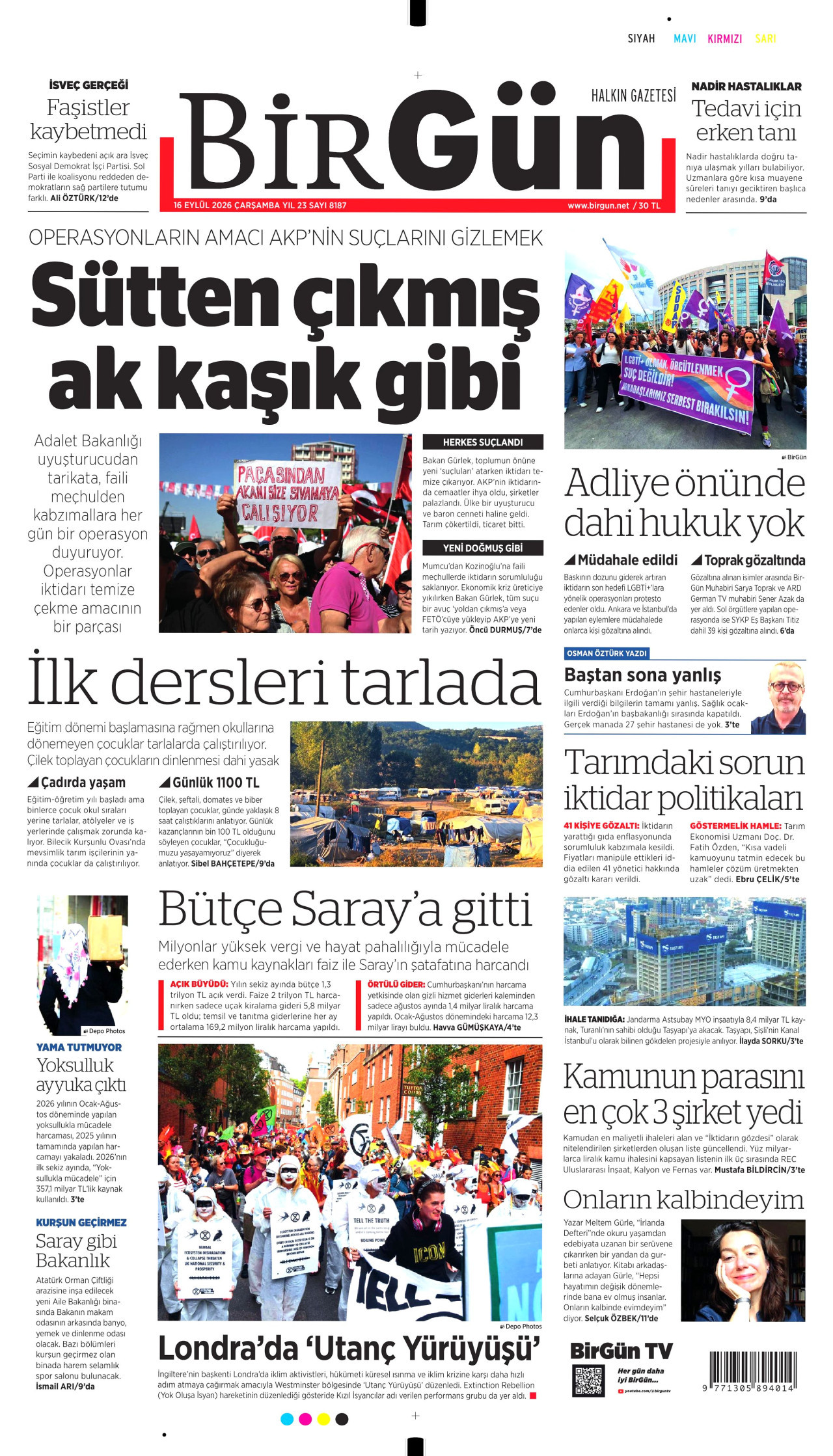 BİRGÜN 16 Eylül 2026 Gazete Manşeti Büyük