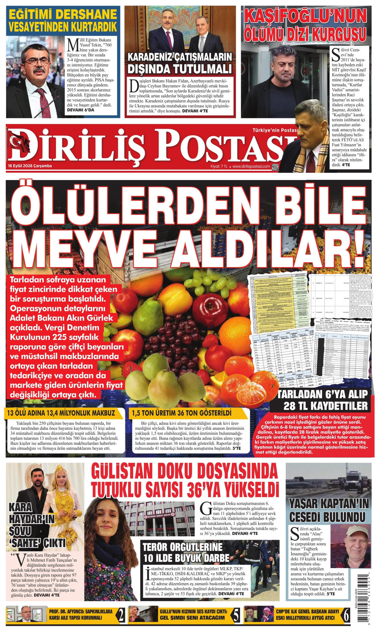 DİRİLİŞ POSTASI 16 Eylül 2026 Gazete Manşeti Büyük