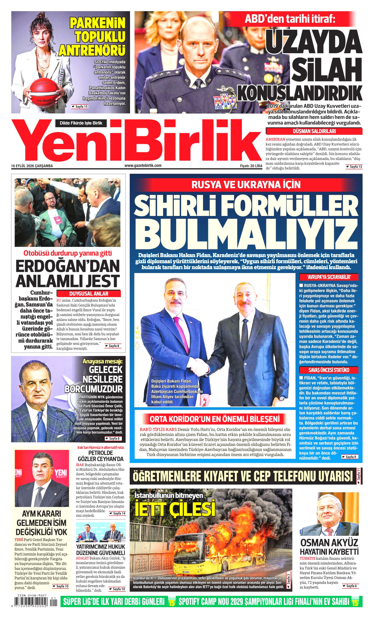 YENİBİRLİK 16 Eylül 2026 Gazete Manşeti Büyük