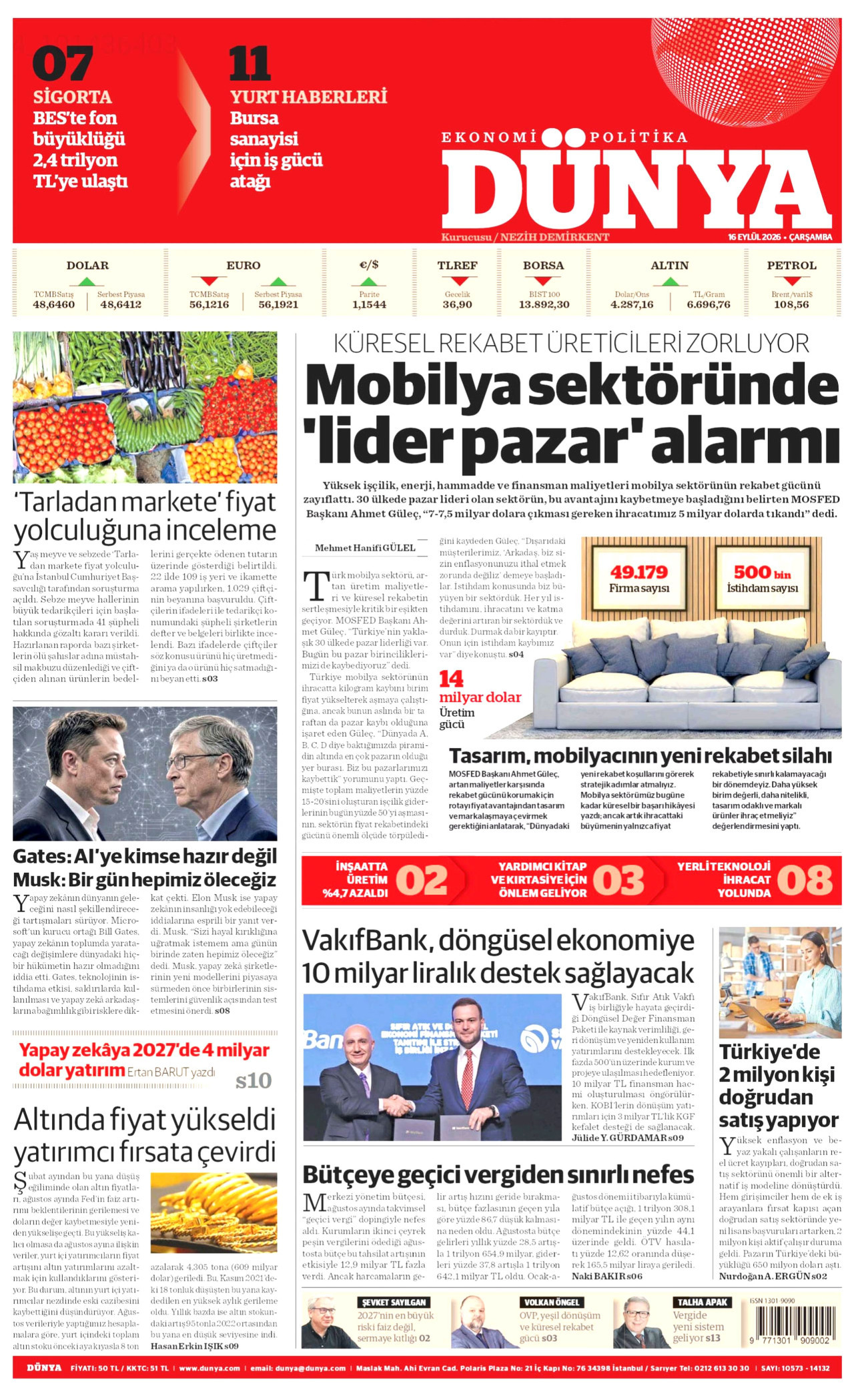 DÜNYA 16 Eylül 2026 Gazete Manşeti Büyük