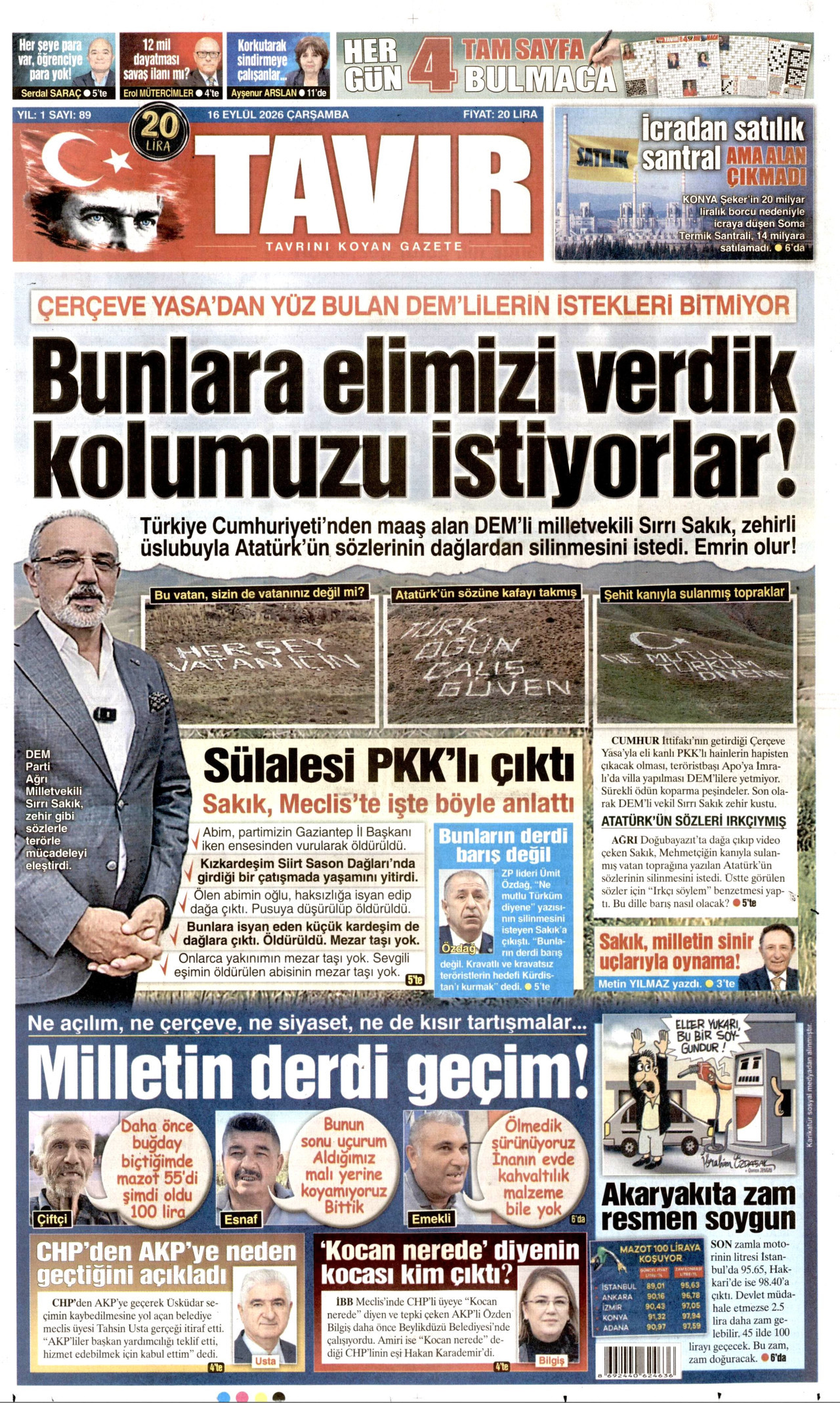 TAVIR GAZETESİ 16 Eylül 2026 Gazete Manşeti Büyük