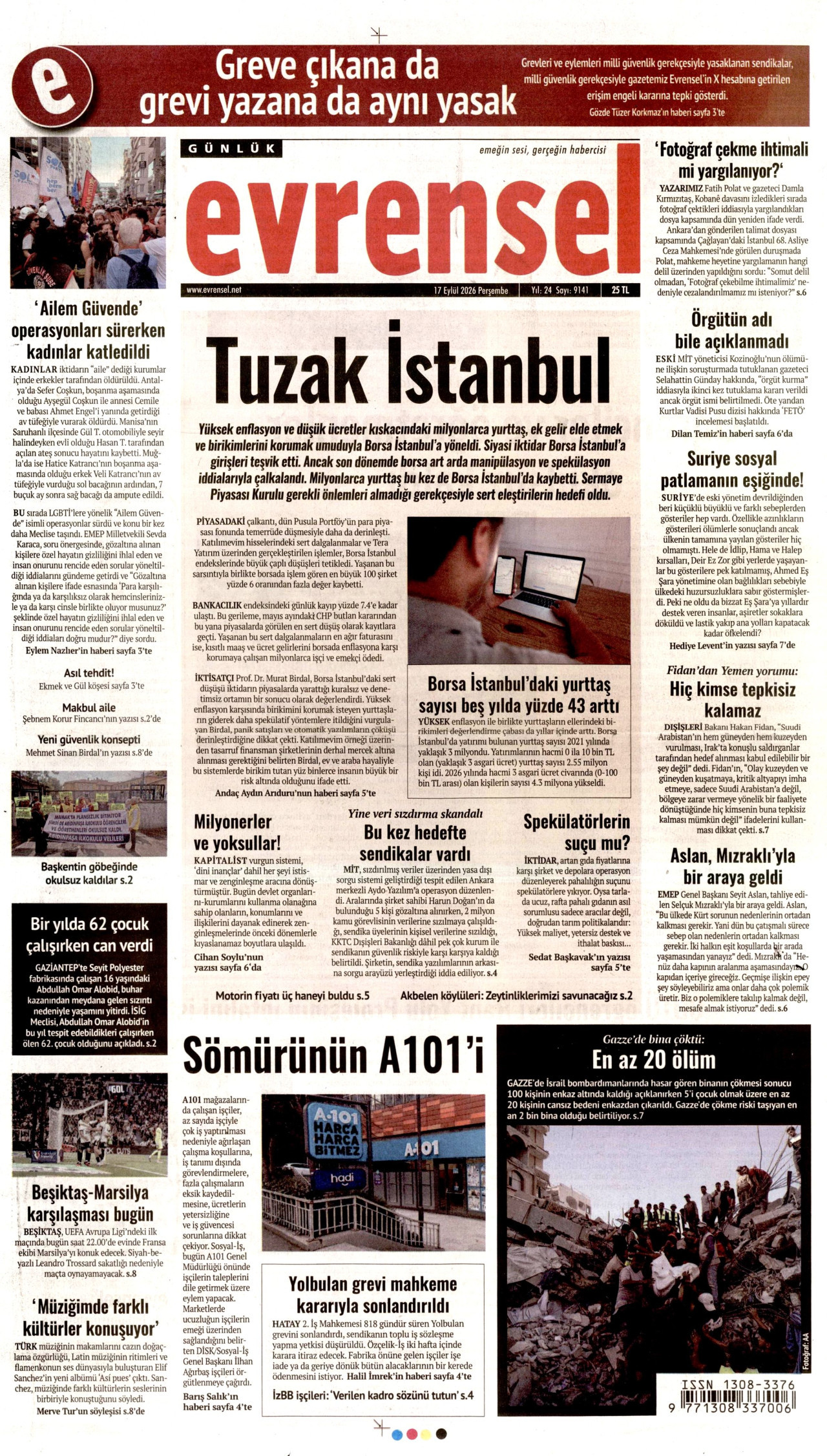 EVRENSEL 17 Eylül 2026 Gazete Manşeti Büyük