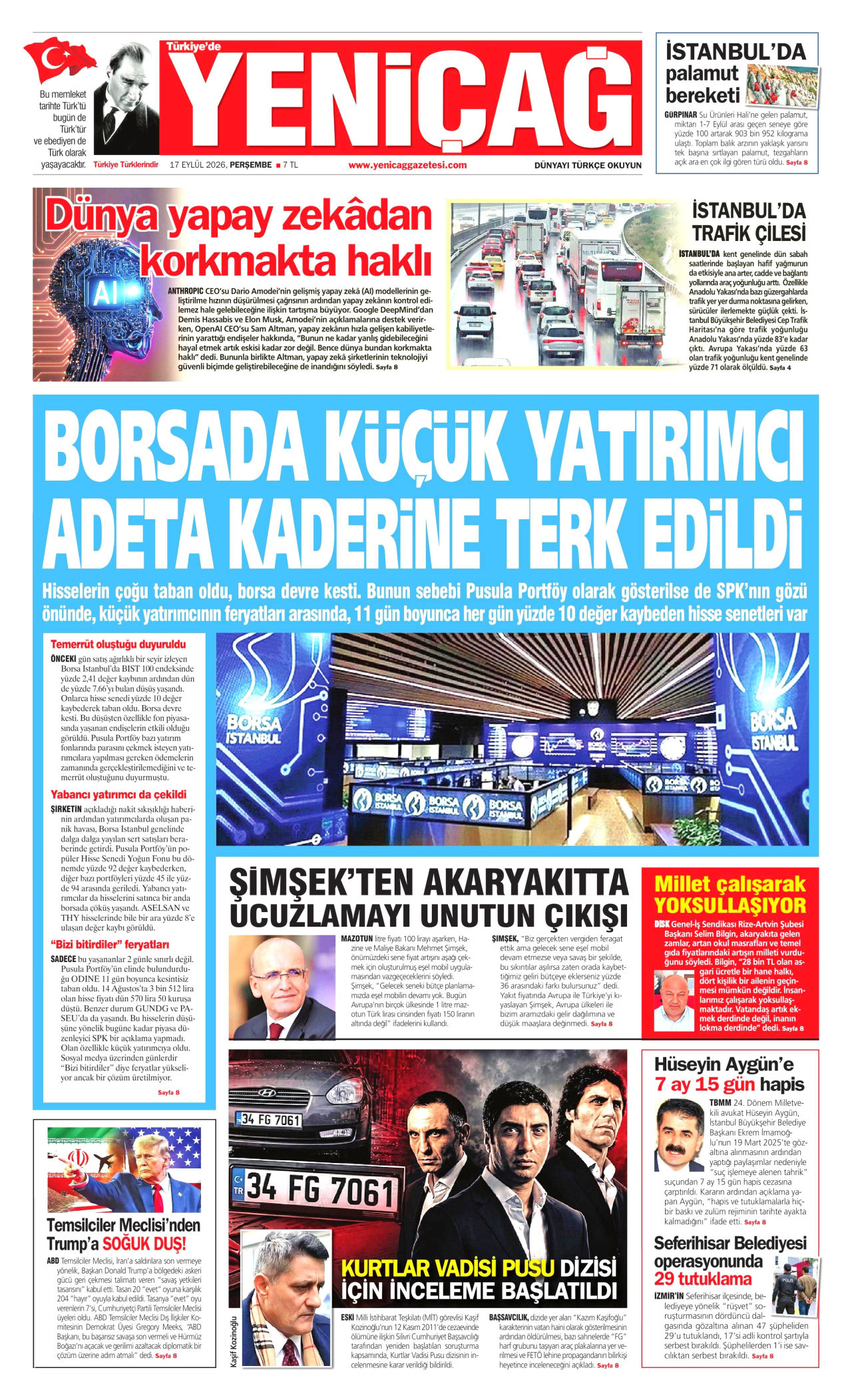 YENİÇAĞ 17 Eylül 2026 Gazete Manşeti Büyük