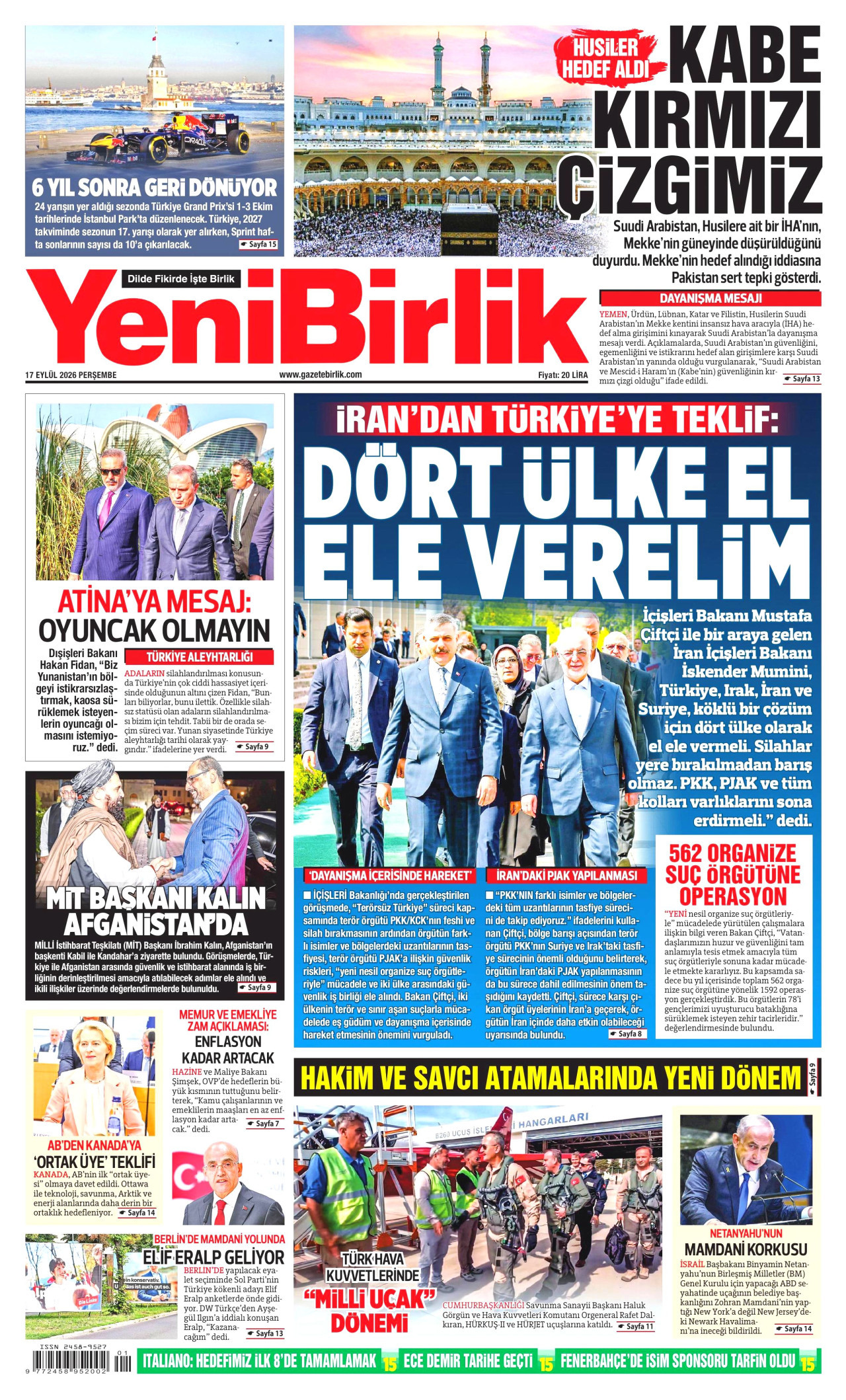YENİBİRLİK 17 Eylül 2026 Gazete Manşeti Büyük