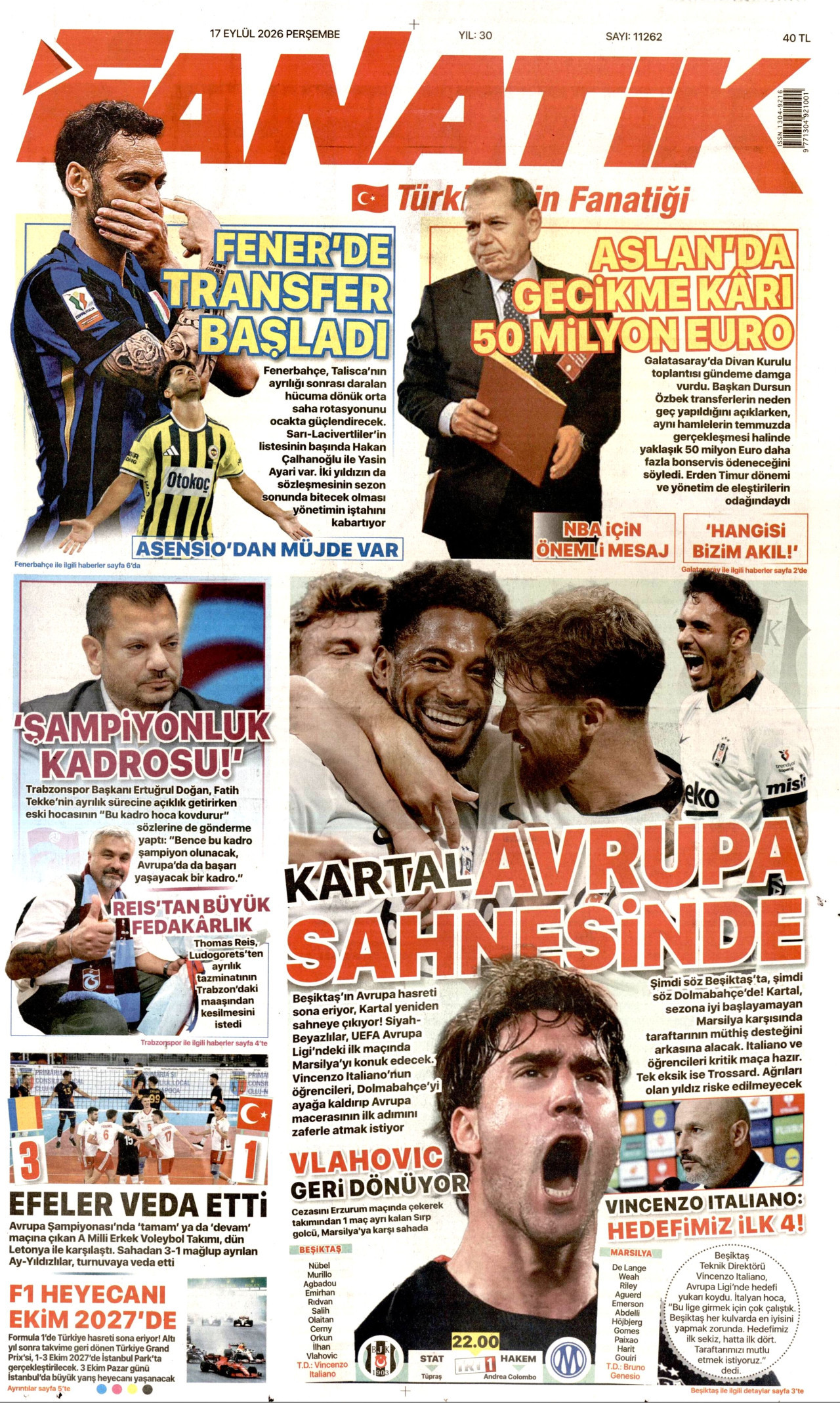 FANATİK 17 Eylül 2026 Gazete Manşeti Büyük
