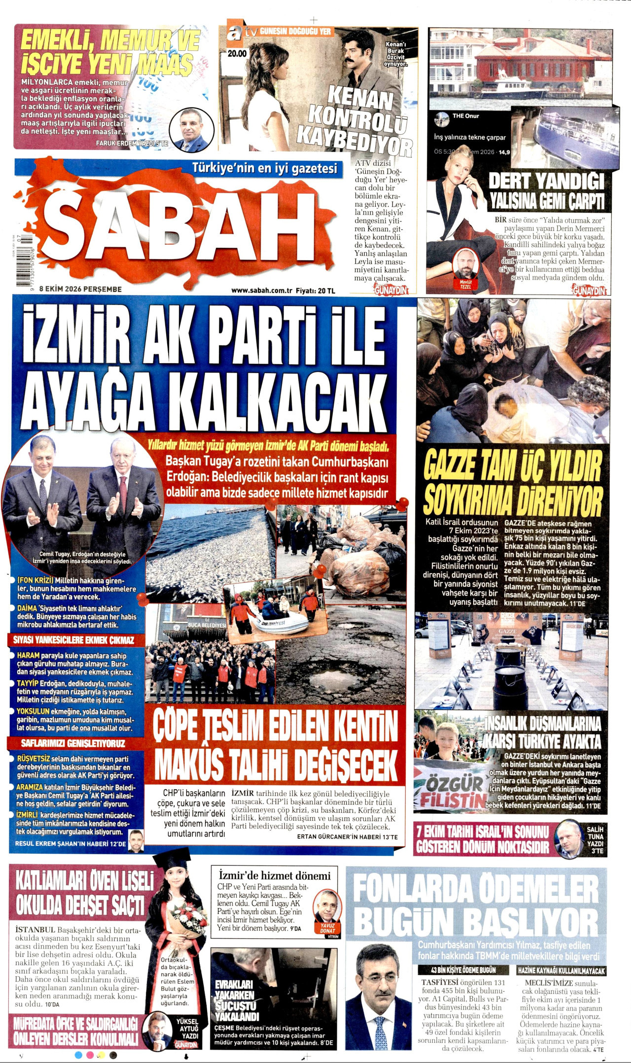 SABAH gazetesinin 8 Ekim 2026 tarihli birinci sayfası